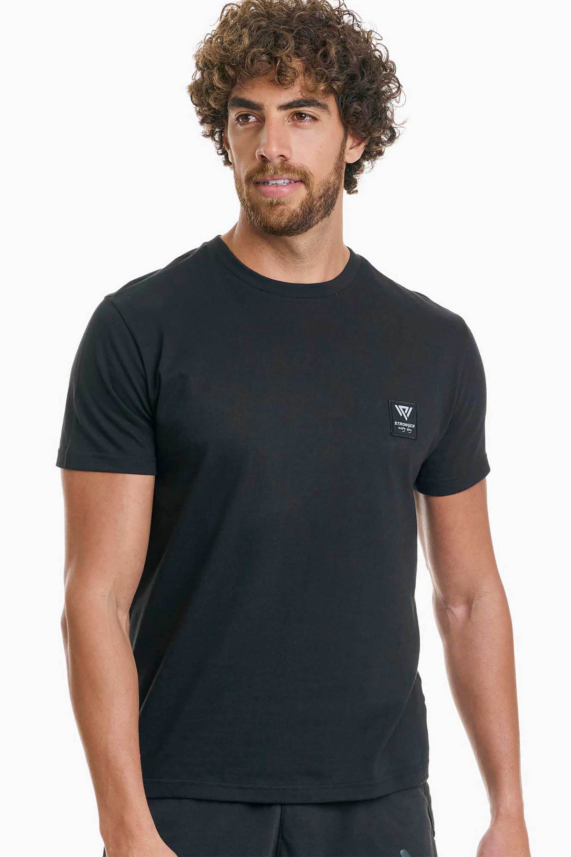 Walk ανδρικό βαμβακερό Τ-shirt με logo patch - W5200-8 Μαύρο