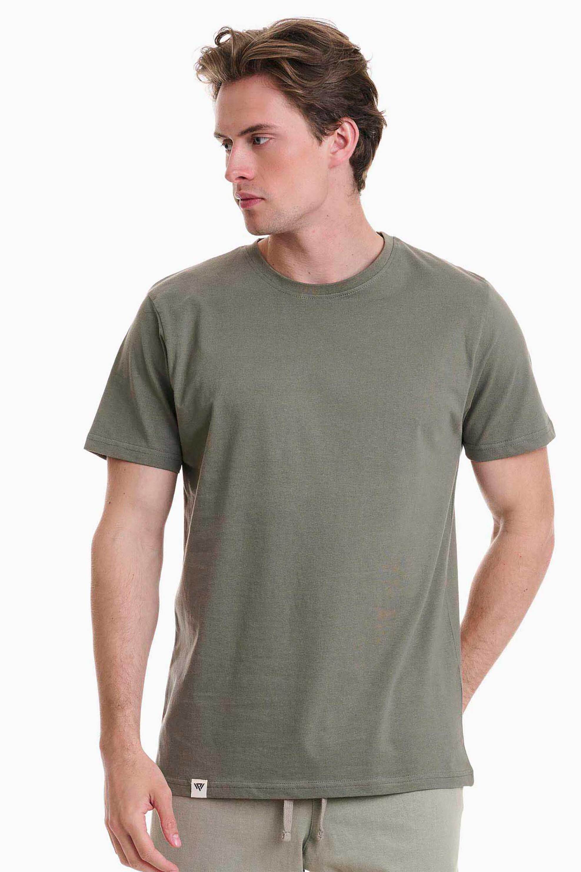 Walk ανδρικό βαμβακερό Τ-shirt μονόχρωμο - W5200-10 Χακί
