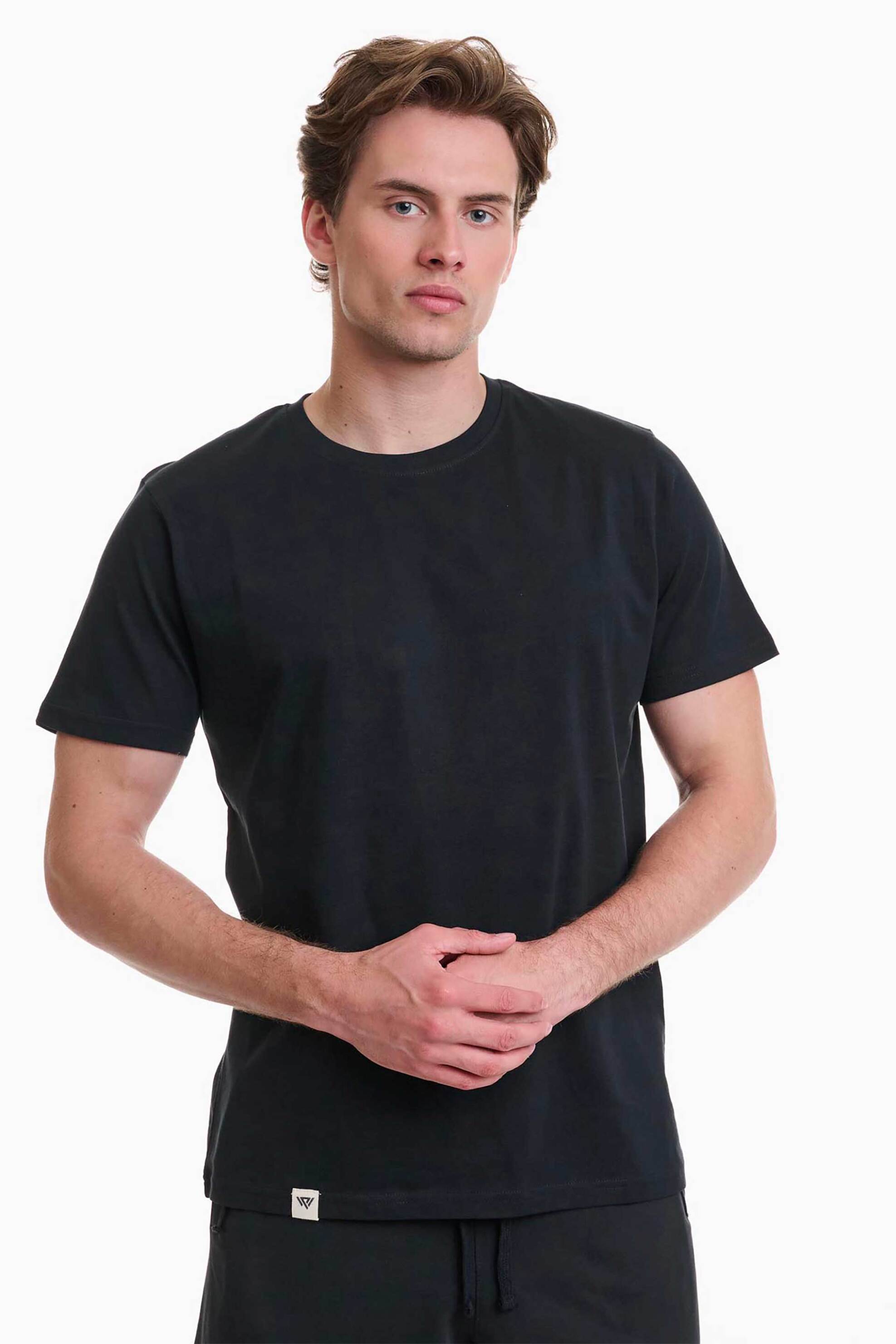 Walk ανδρικό βαμβακερό Τ-shirt μονόχρωμο - W5200-10 Μαύρο