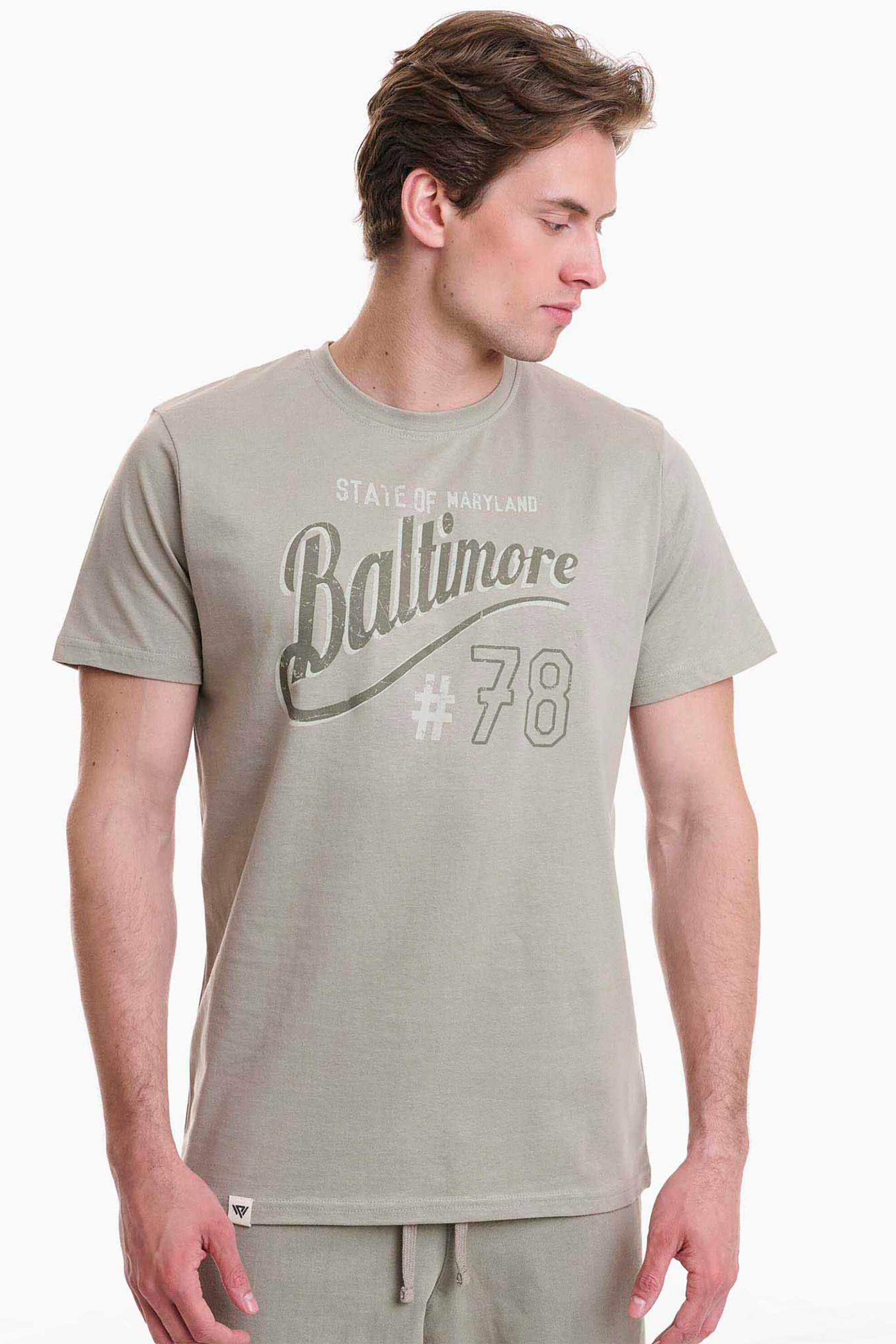 Walk ανδρικό βαμβακερό Τ-shirt με τύπωμα - W5200-9 Μπεζ