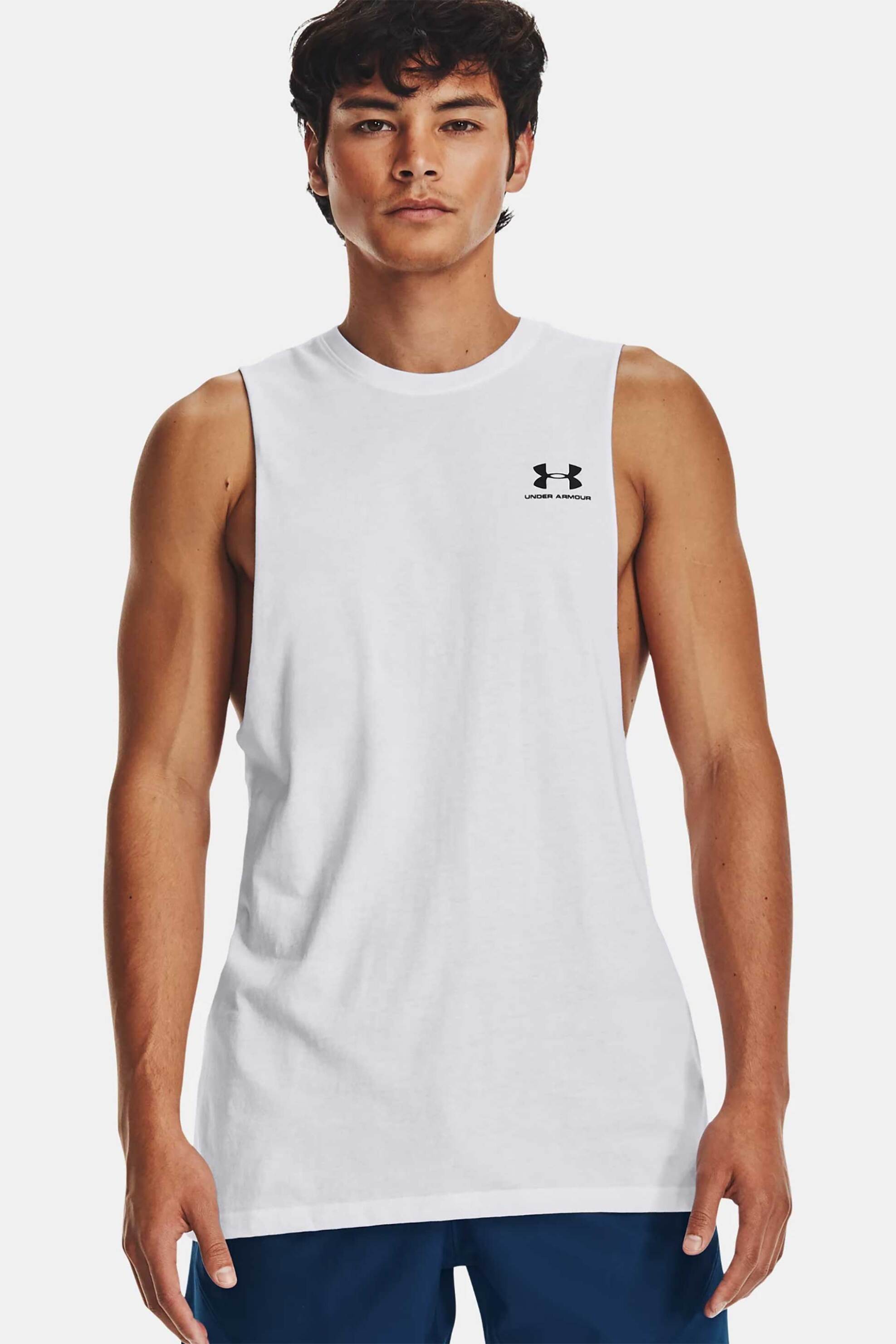 Under Armour ανδρική αμάνικη μπλούζα με λογότυπο Loose Fit "UA Left Chest Cut-Off" - 1329286 Λευκό