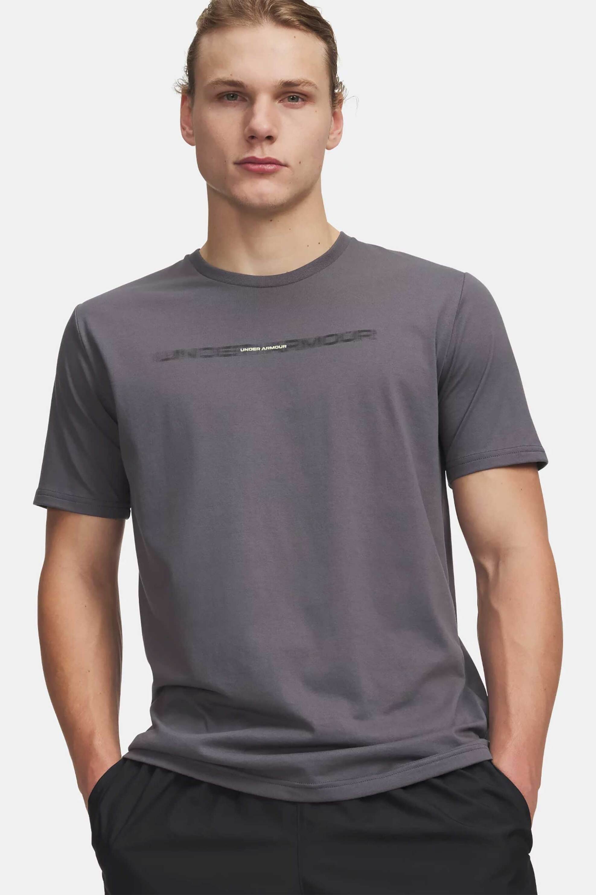 Under Armour ανδρικό T-shirt με graphic logo Loose Fit "UA Blur Workmark" - 6009248 Γκρι