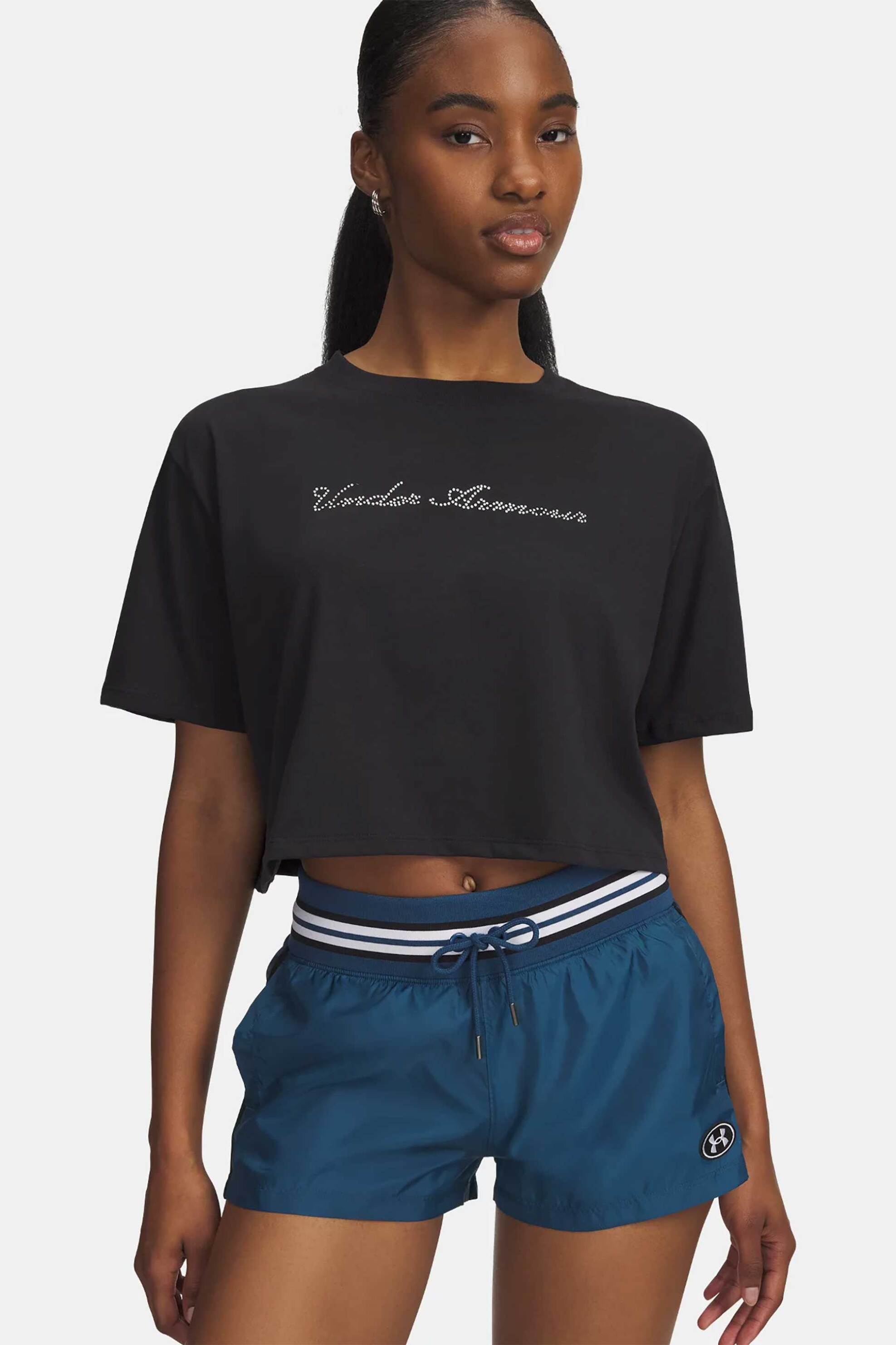 Under Armour γυναικείο T-shirt cropped με λογότυπο Loose Fit "UA Wordmark" - 6010588 Μαύρο