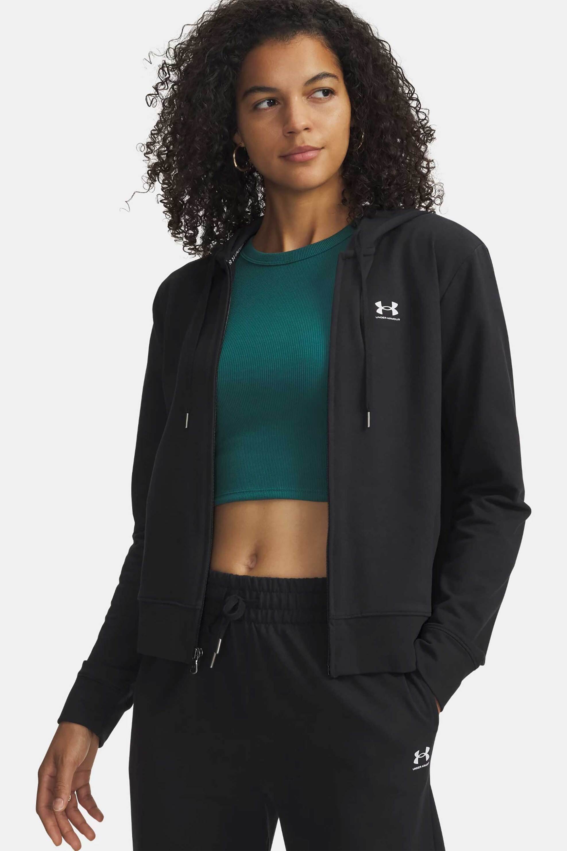 Under Armour γυναικεία ζακέτα φούτερ με κουκούλα και λογότυπο Loose Fit "UA Sport Terry" - 6011017 Μαύρο