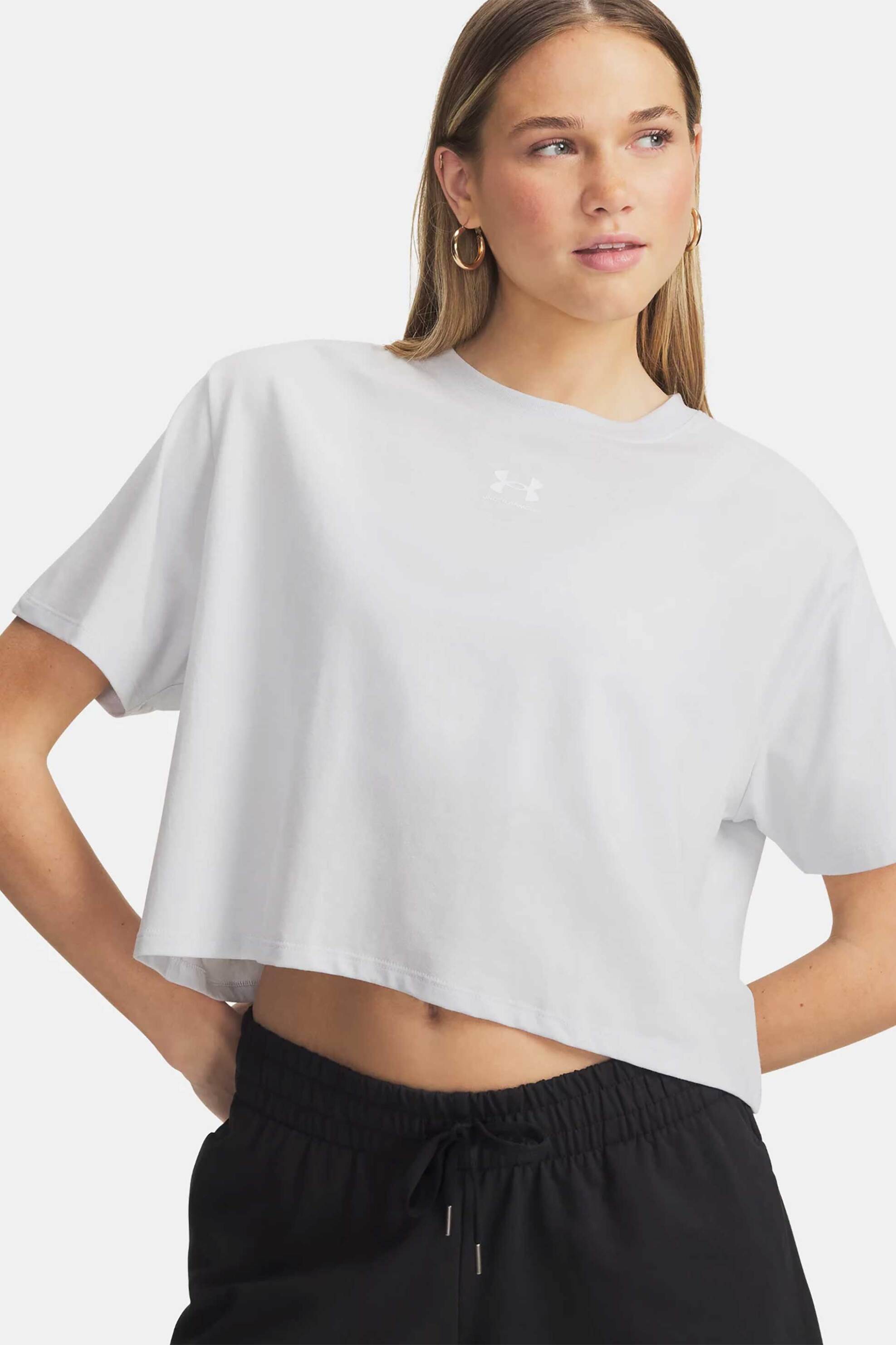 Under Armour γυναικείο T-shirt cropped με λογότυπο Loose Fit "UA Rival Boxy" - 6011064 Γκρι Ανοιχτό