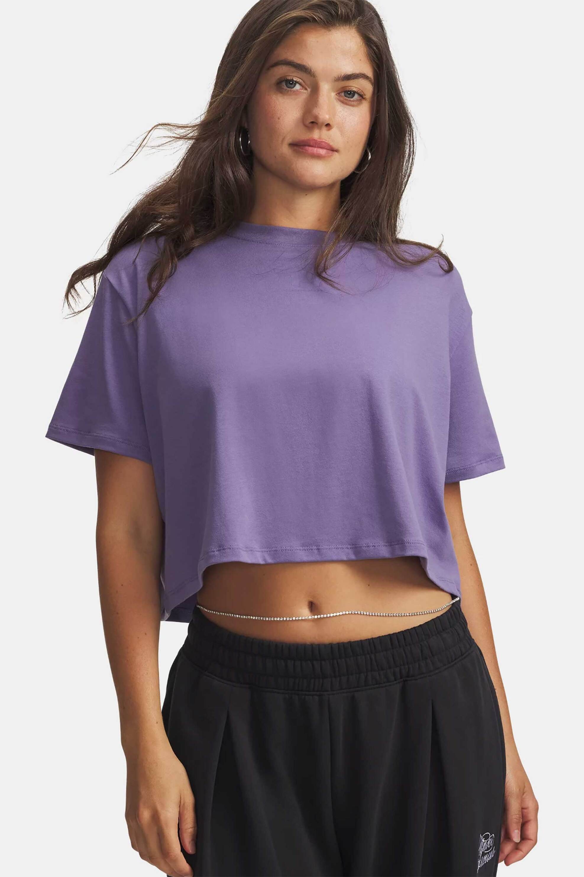 Under Armour γυναικείο T-shirt cropped με λογότυπο Loose Fit "UA Rival Boxy" - 6011064 Μοβ