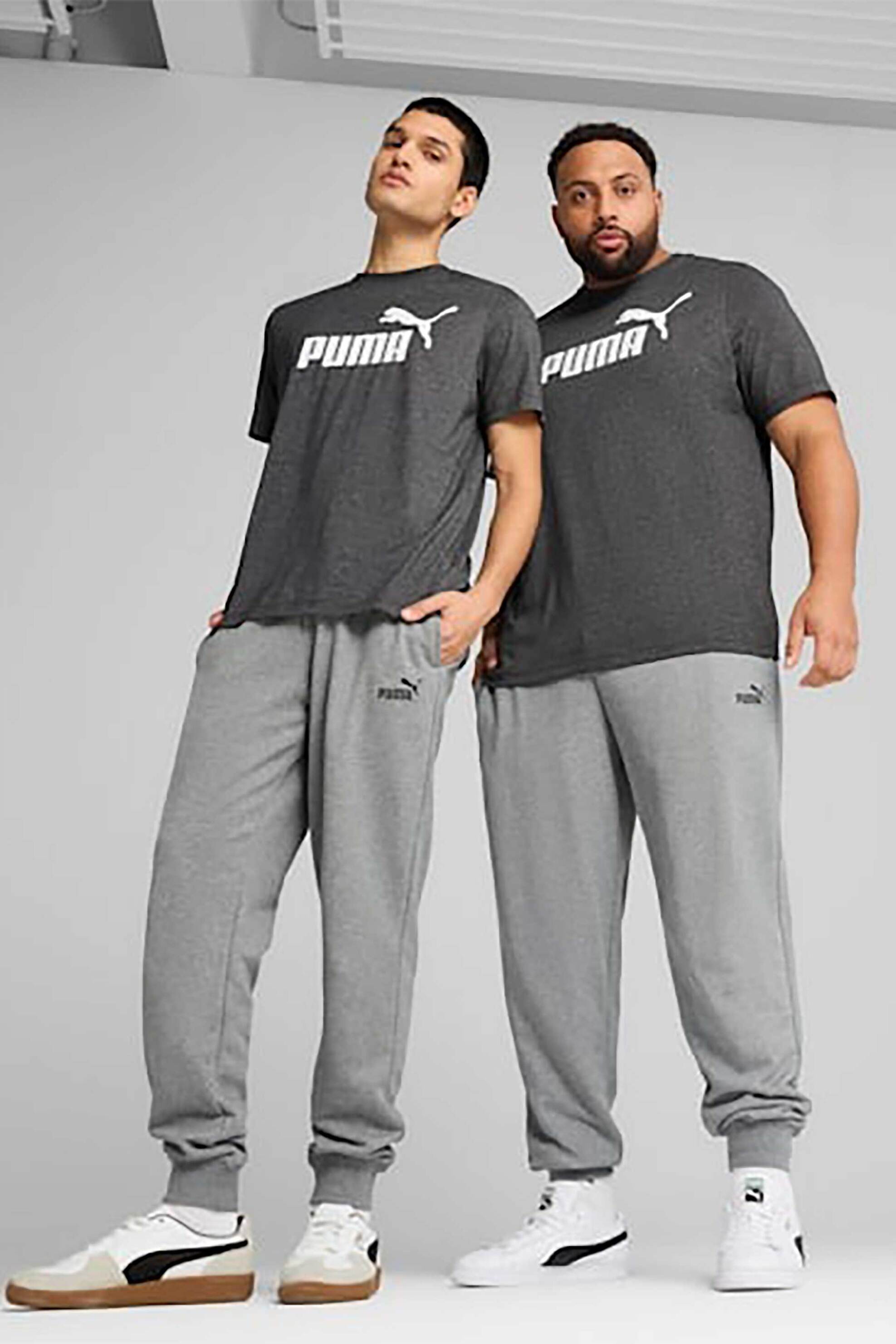 Puma ανδρικό παντελόνι φόρμας με λογότυπο και λάστιχο στο κάτω μέρος "Essential No.1" - 682608 Γκρι
