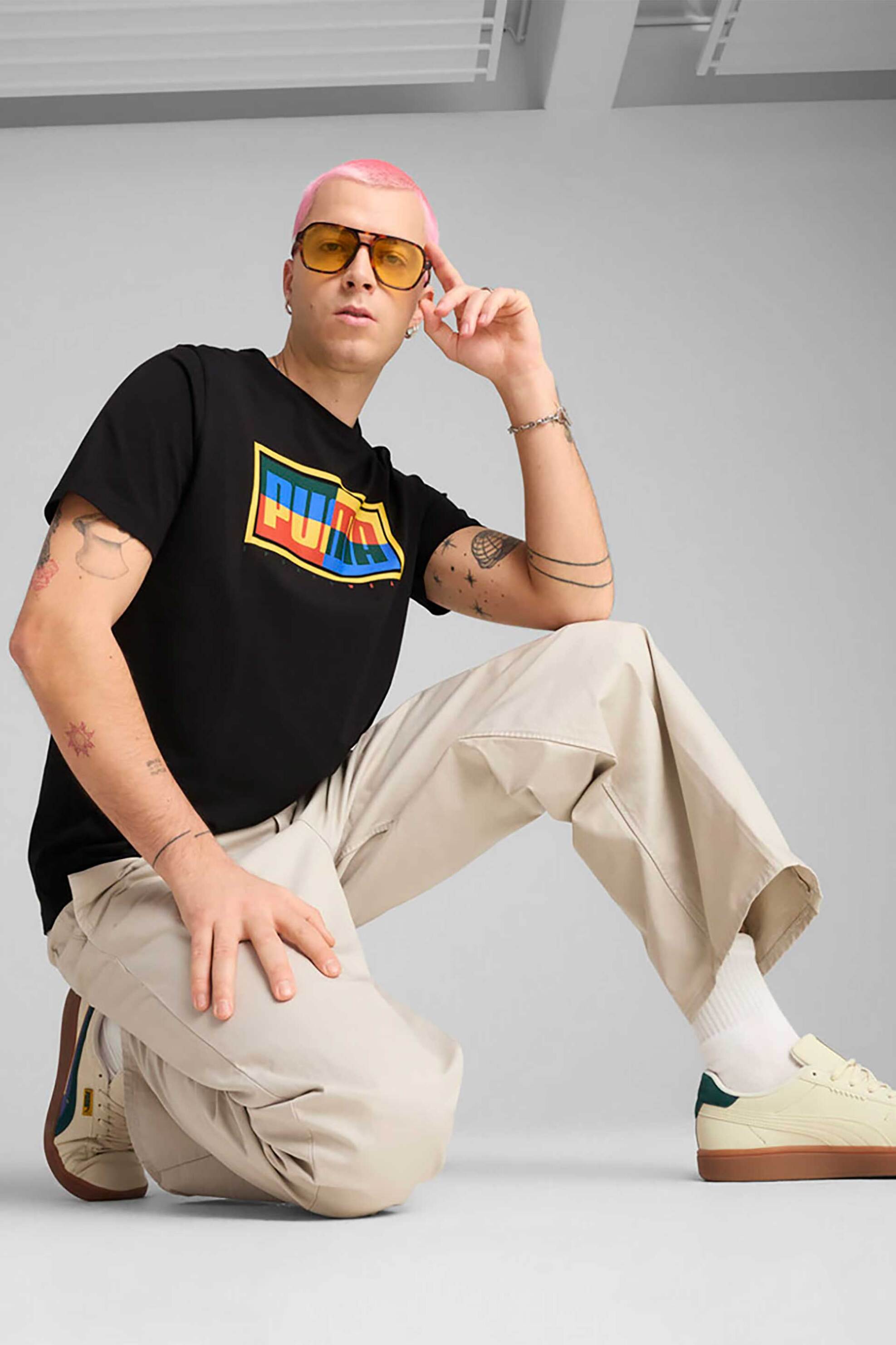 PUMA Puma ανδρικό T-shirt μονόχρωμο με λογότυπο - 684827 Μαύρο