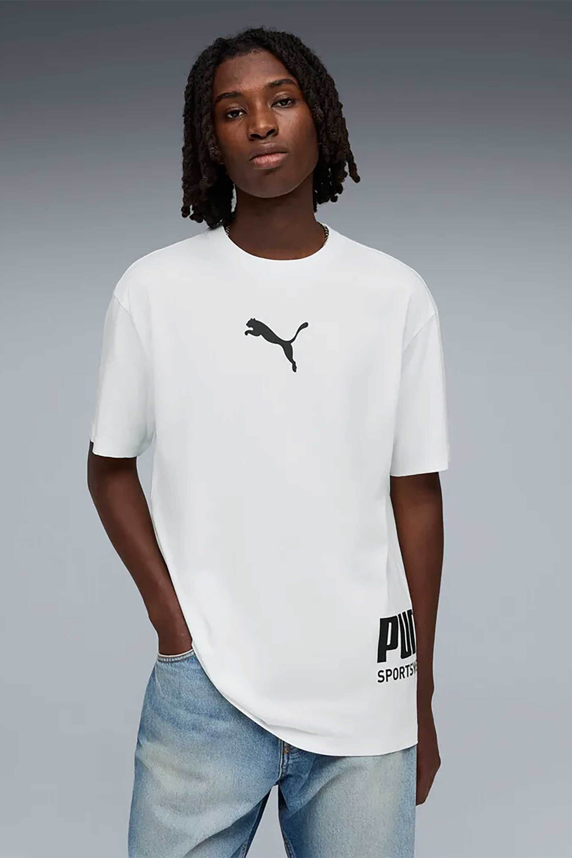 Puma ανδρικό T-shirt με λογότυπο Relaxed Fit "Sport Graphic" - 692169 Λευκό