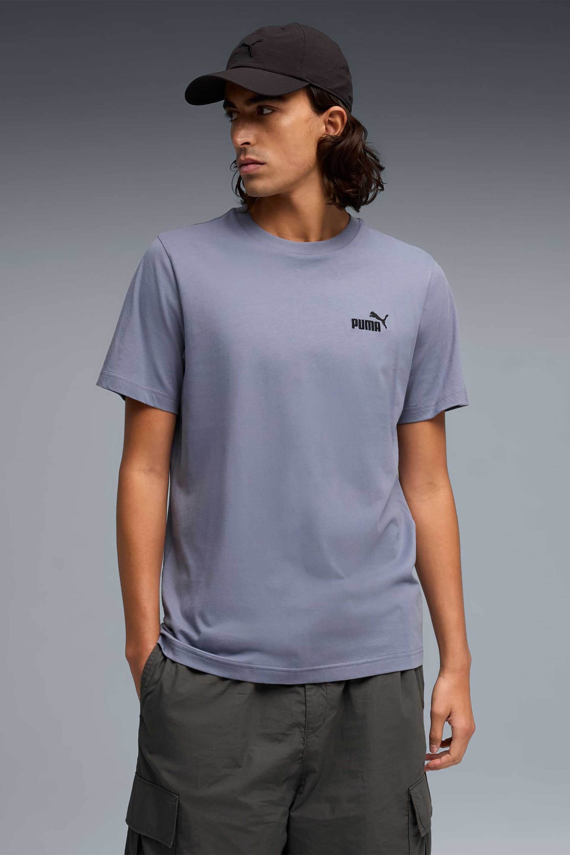 Puma ανδρικό T-shirt με λογότυπο Regular Fit "Essential Small No.1" - 682535 Γκρι Γαλάζιο