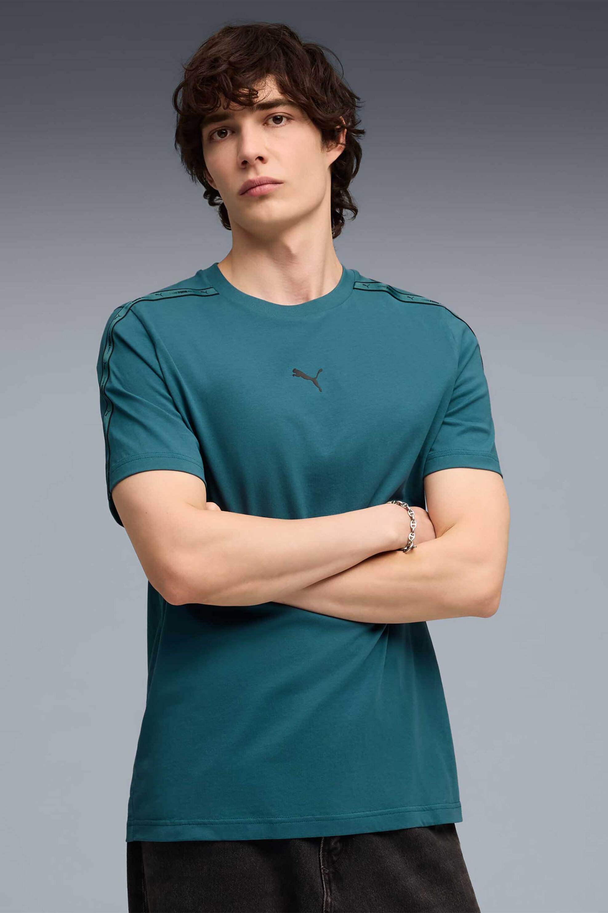 Puma ανδρικό T-shirt με λογότυπο Regular Fit "Essential Tape" - 691693 Πετρόλ