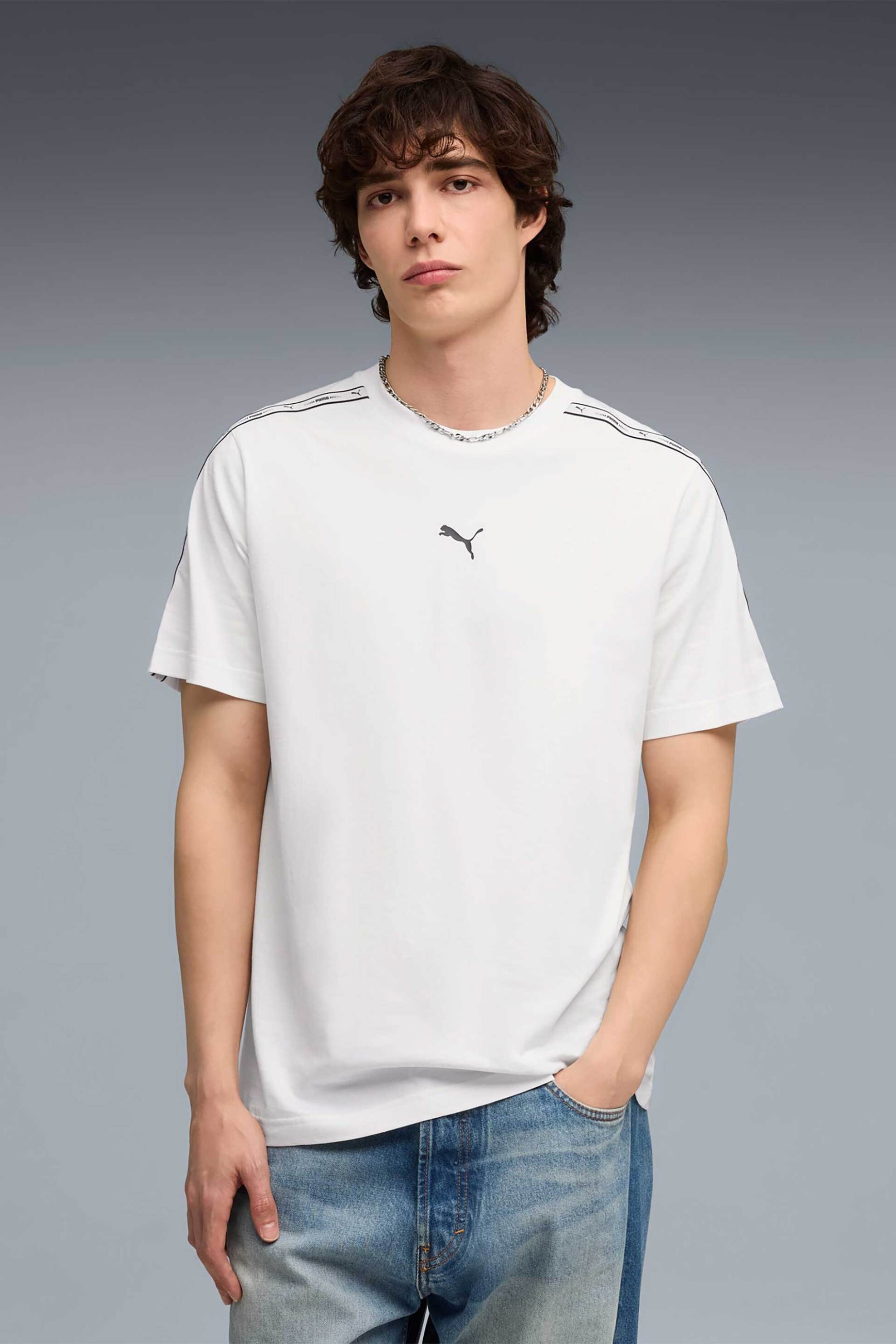 Puma ανδρικό T-shirt με λογότυπο Regular Fit "Essential Tape" - 691693 Λευκό