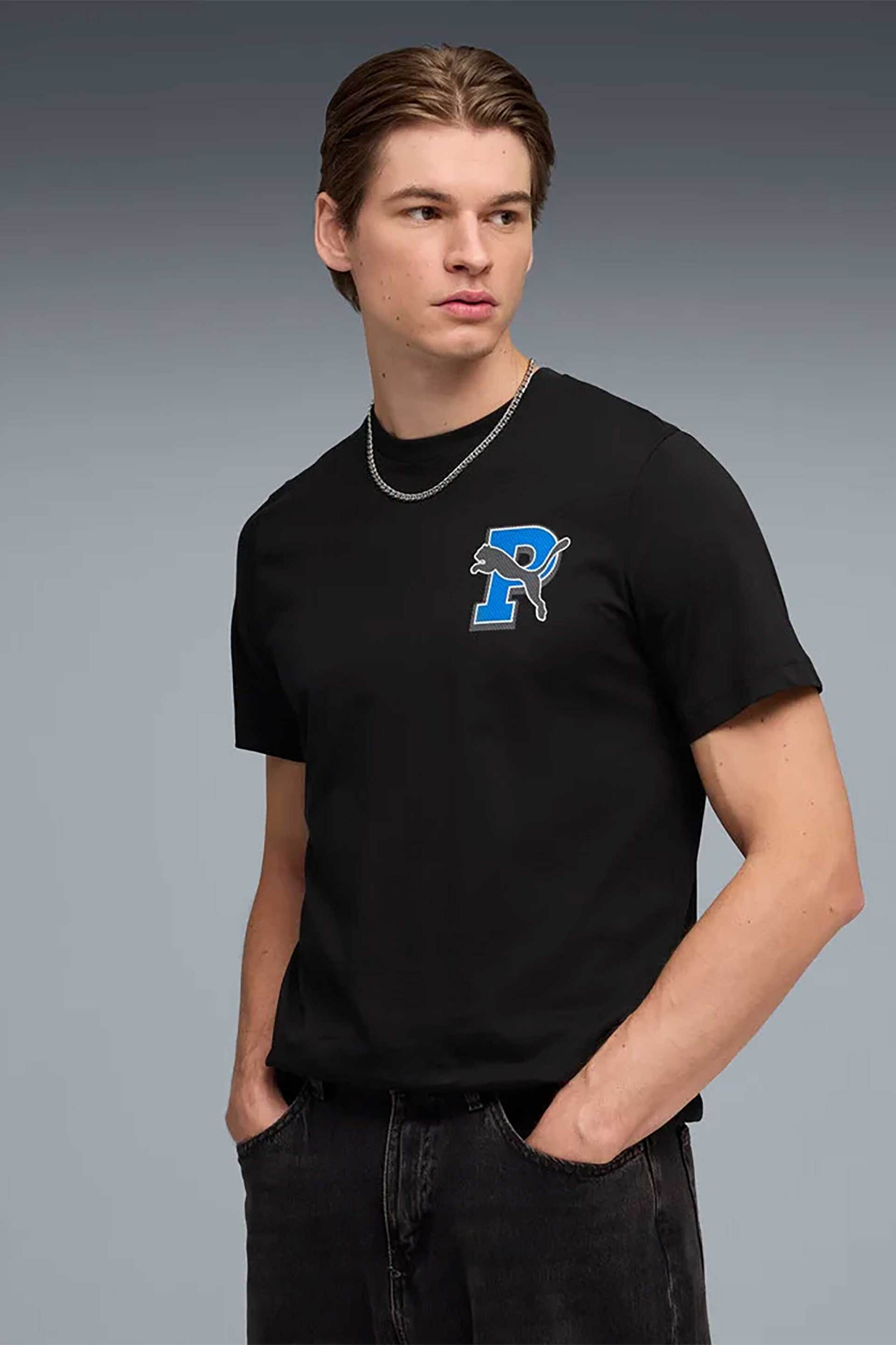 Puma ανδρικό T-shirt με print Regular Fit "Graphic Varsity" - 691776 Μαύρο
