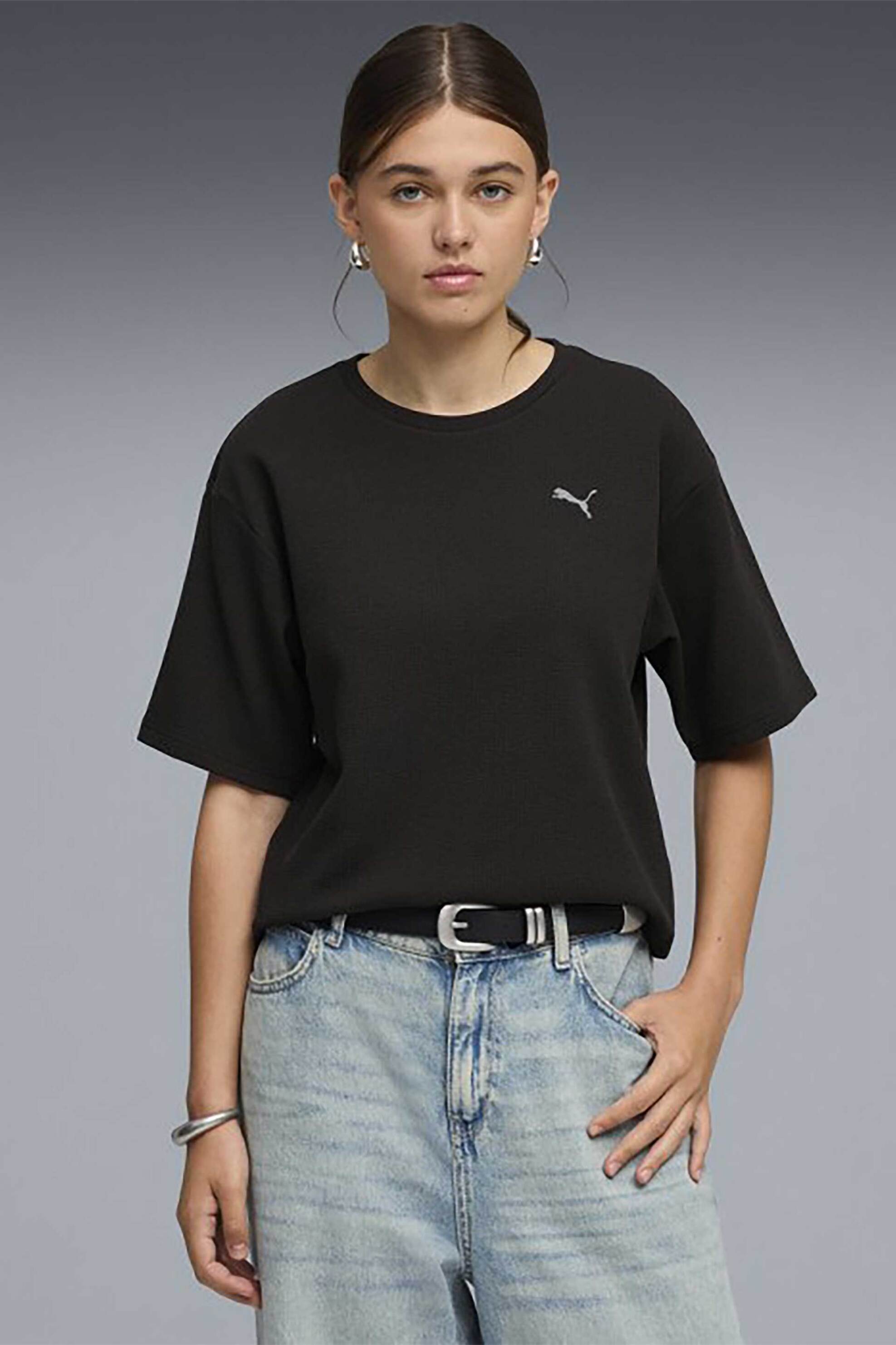 Puma γυναικείο T-shirt με λογότυπο Relaxed Fit “Ess Elevated” – 691813 Μαύρο