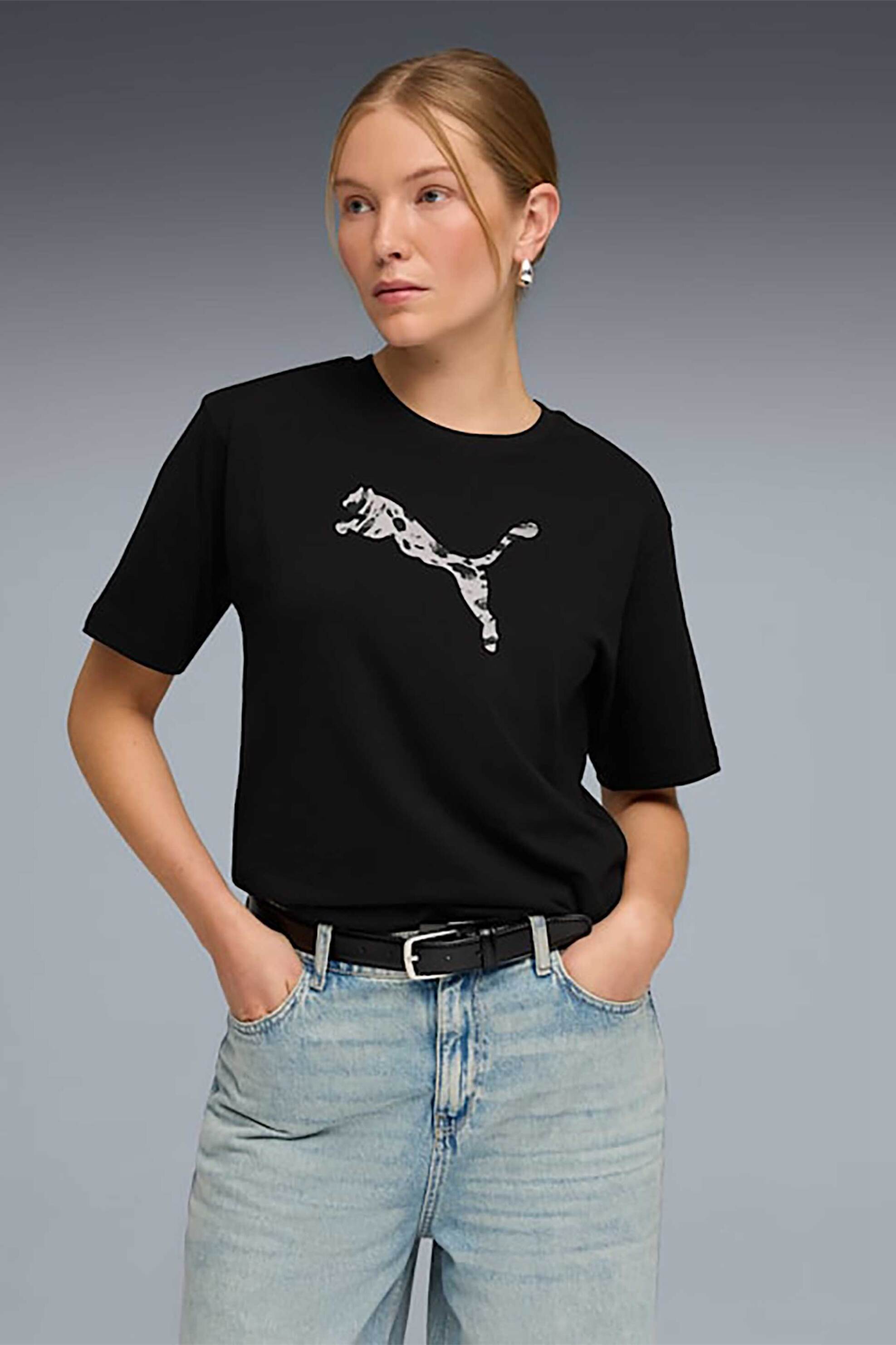 Puma γυναικείο T-shirt με λογότυπο Relaxed Fit “Essentials Graphics Animal” – 691821 Μαύρο