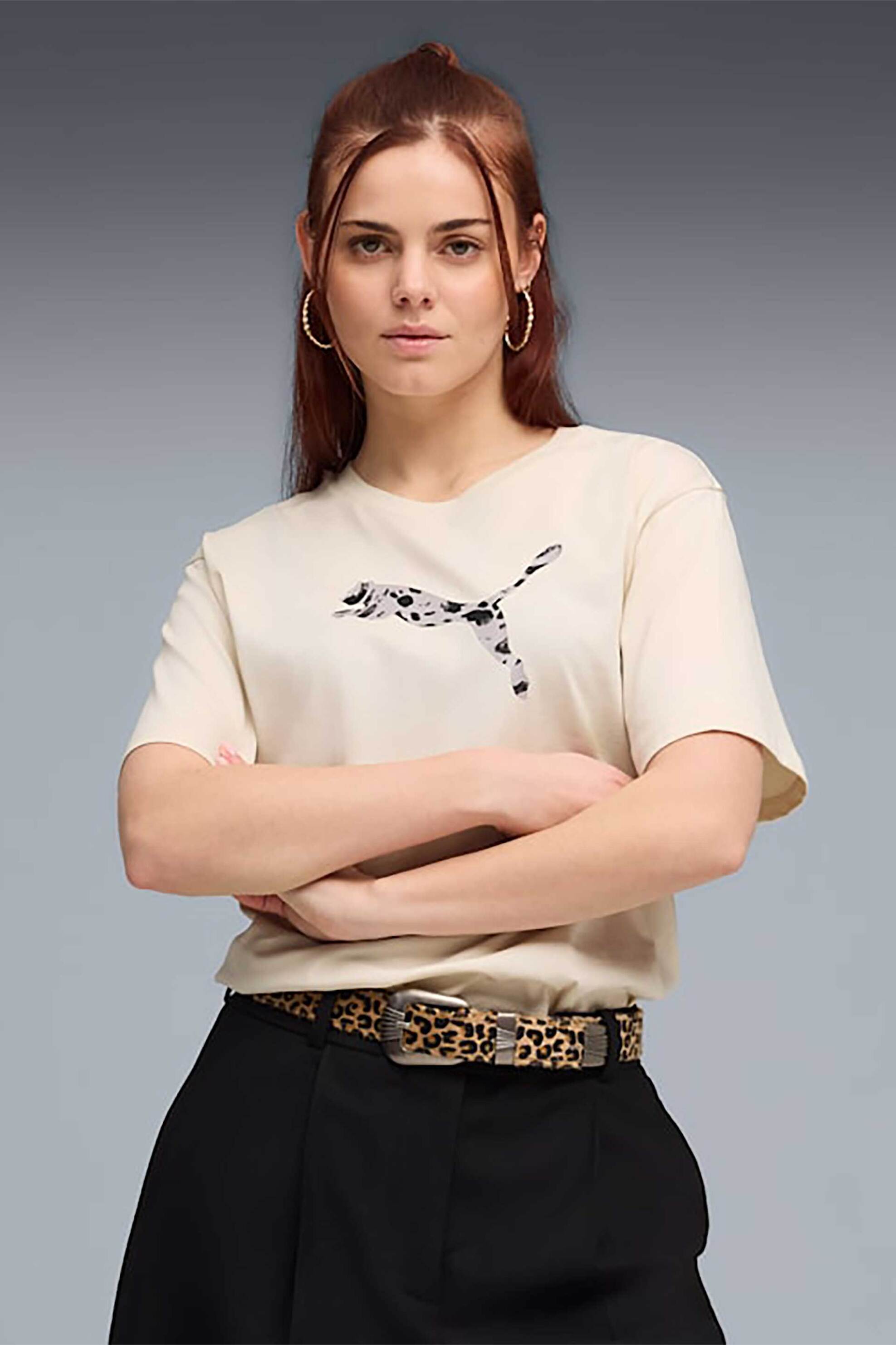 Puma γυναικείο T-shirt με λογότυπο Relaxed Fit “Essentials Graphics Animal” – 691821 Μπεζ