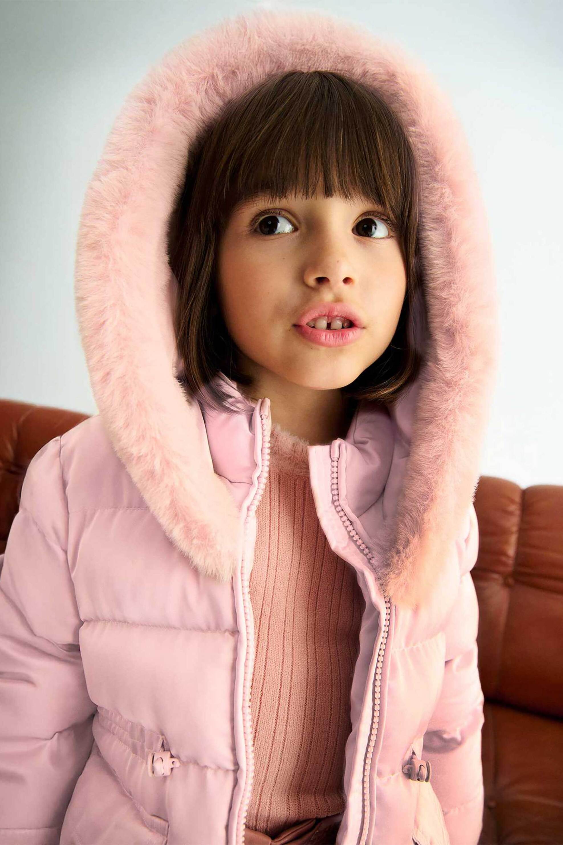 Abel & Lula παιδικό μπουφάν καπιτονέ με faux γούνα - 5849-W26 Ροζ φωτογραφία