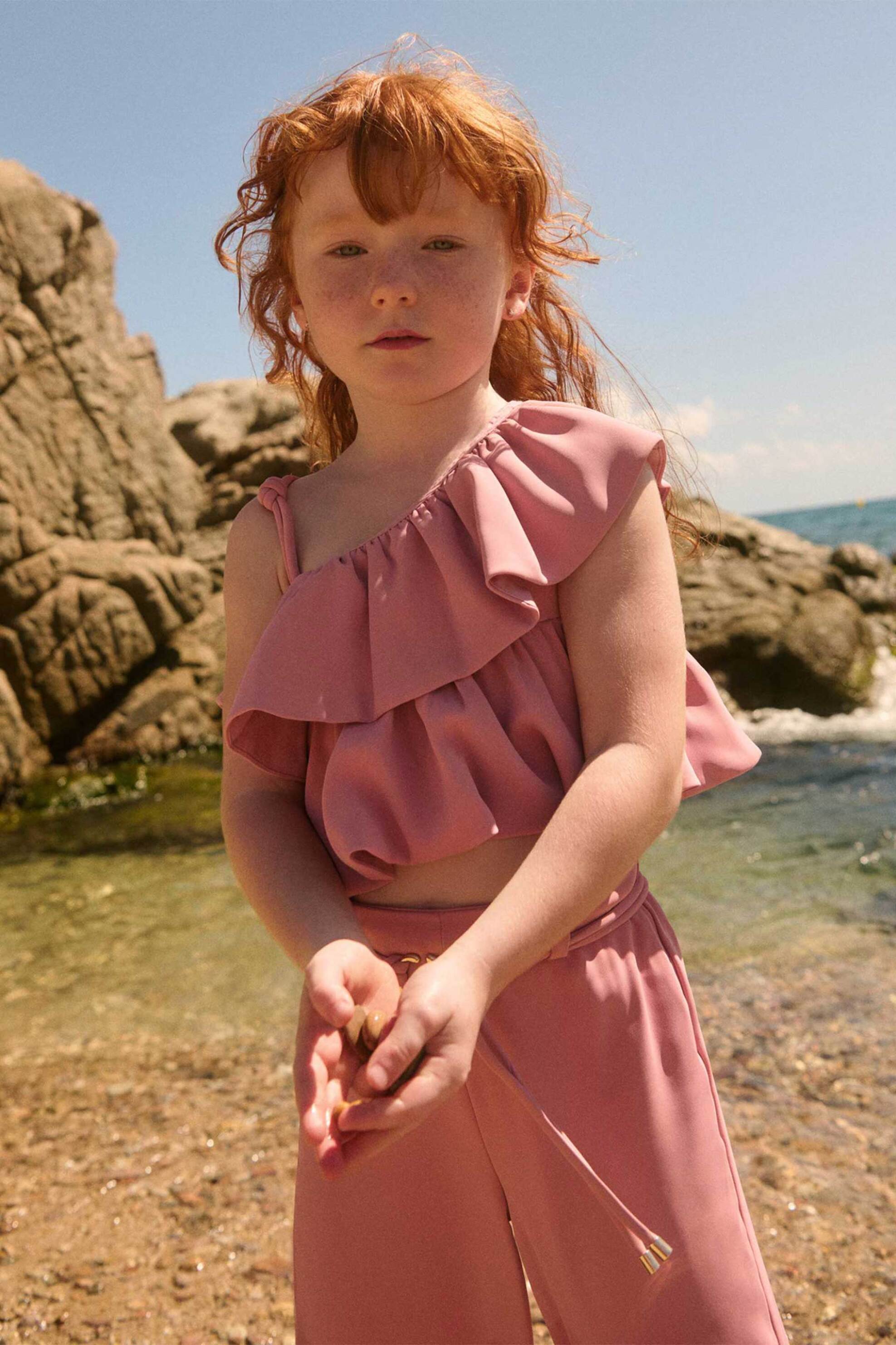 Abel & Lula παιδικό σετ παντελόνι και μπλούζα με βολάν - 5283-S26 Ροζ