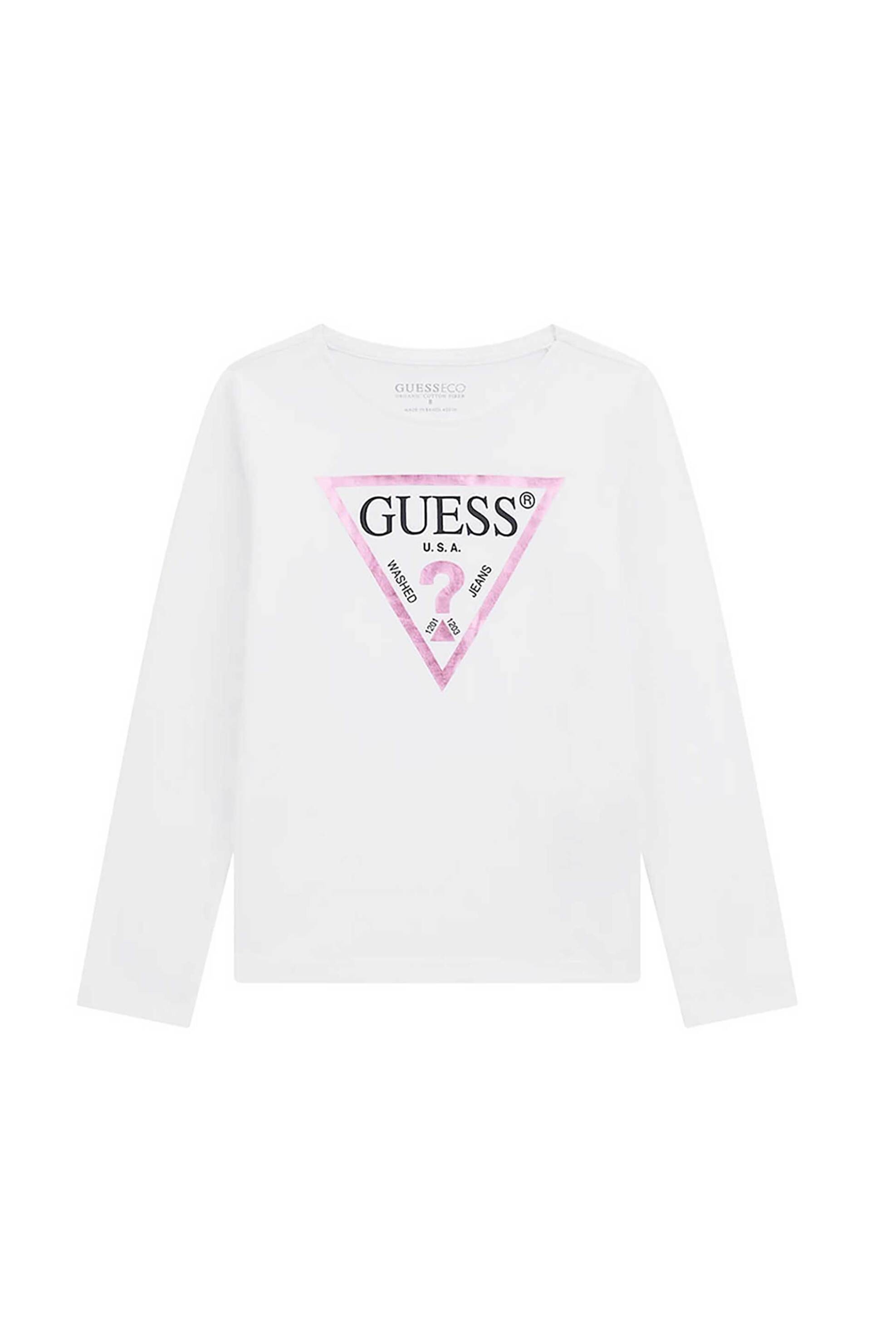 GUESS Guess παιδική μπλούζα μονόχρωμη με λογότυπο μπροστά (8-16 ετών) - J84I36K8HM0 Υπόλευκο