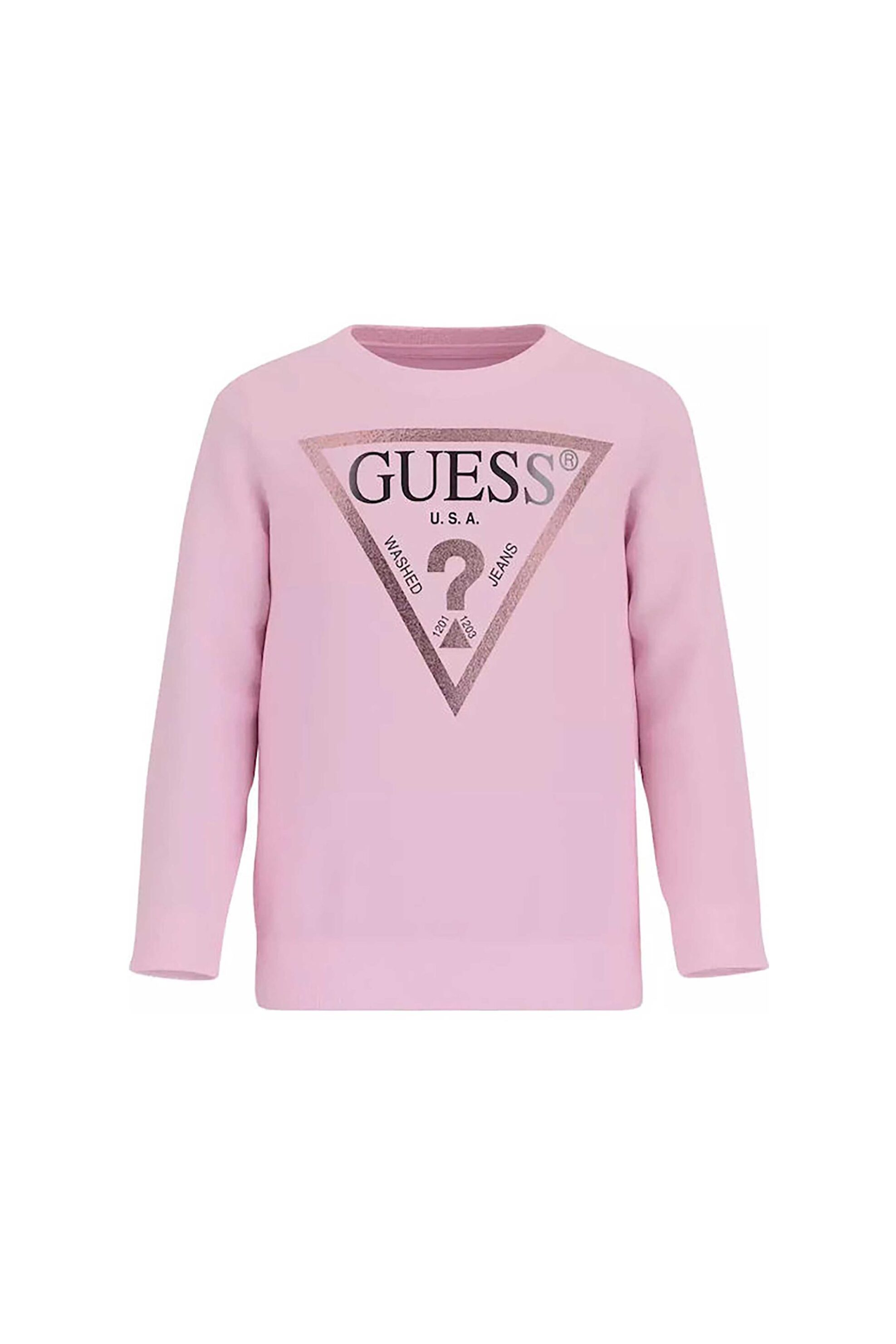 Guess παιδική μπλούζα φούτερ μονόχρωμη με τριγωνικό logo print - K74Q12KAUG0 Ροζ