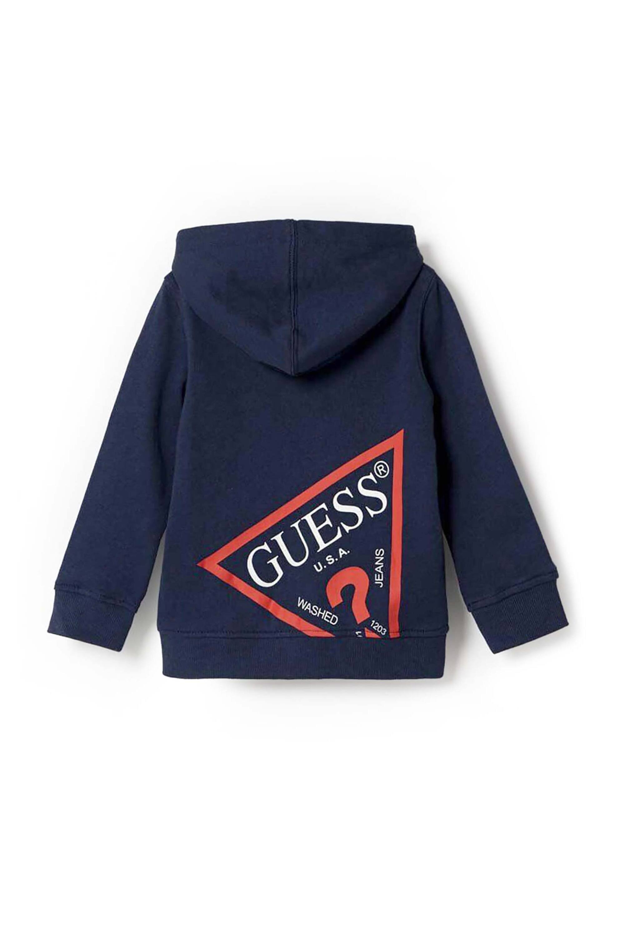 Guess παιδική ζακέτα φούτερ με κουκούλα και τριγωνικό λογότυπο στην πλάτη (2-7 ετών) - N3YQ07KAUG0 Σκούρο Μπλε φωτογραφία