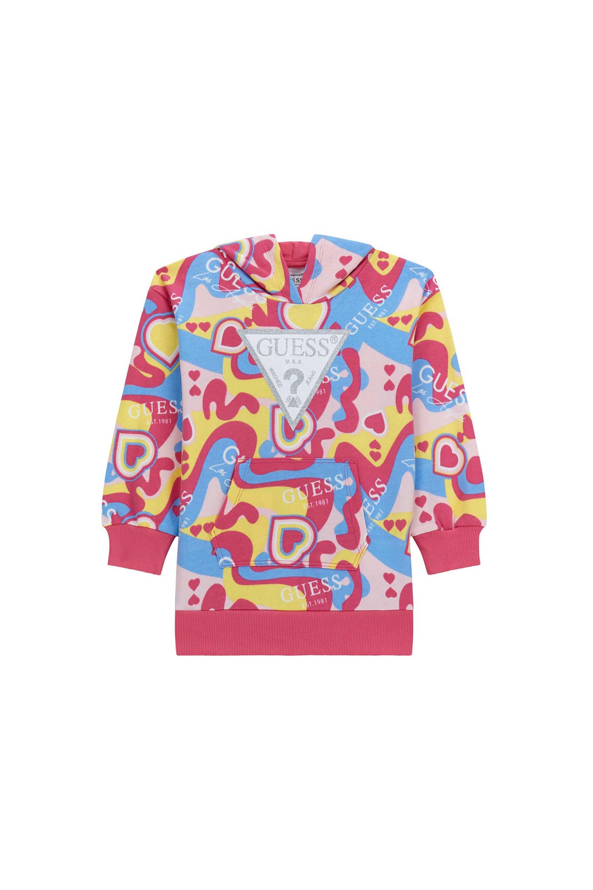 GUESS Guess παιδικό φούτερ με κουκούλα και all-over καρδιές print - K4YK10KA6R3 Πολύχρωμο
