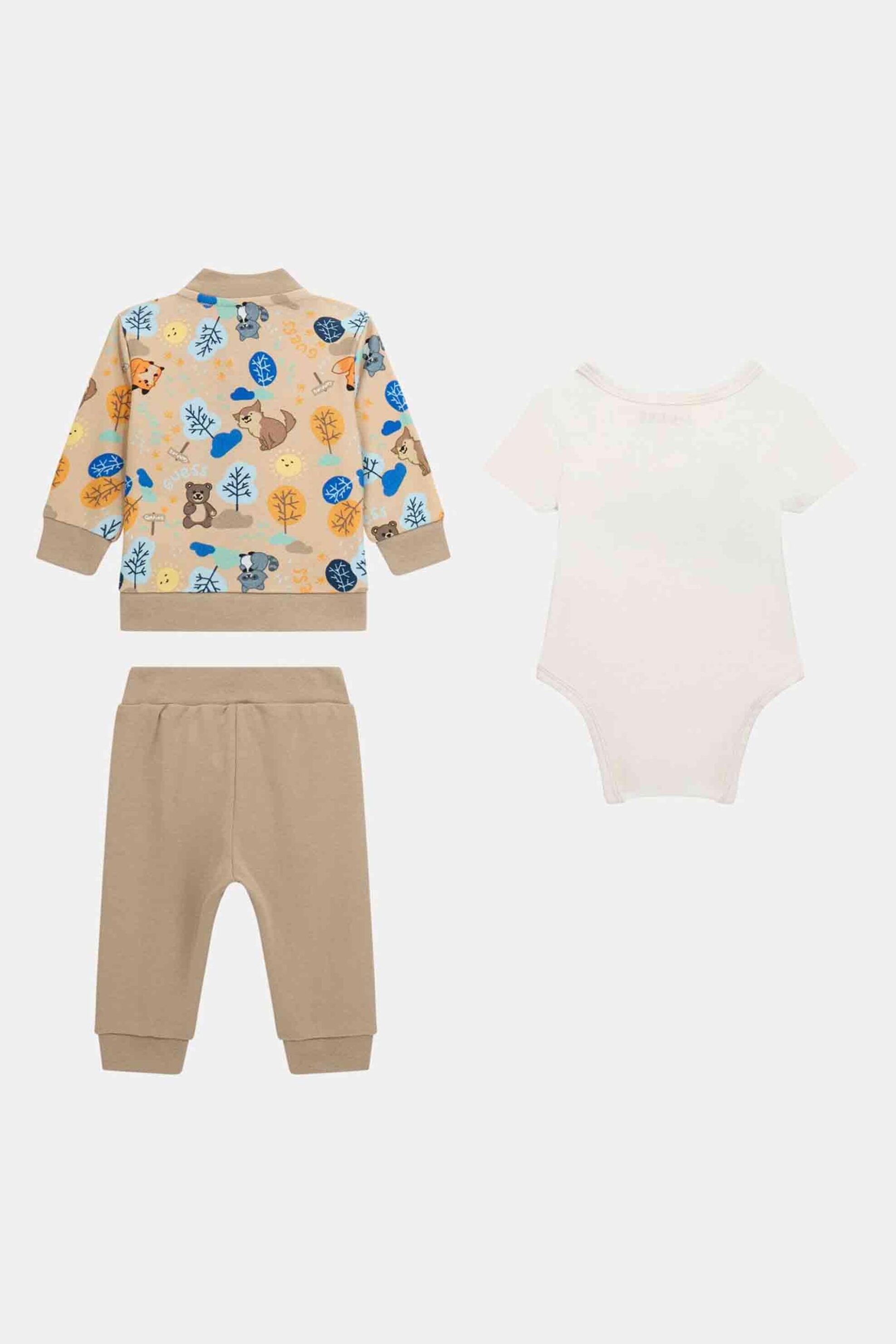 Guess βρεφικό σετ ρούχων με ζακέτα φούτερ παντελόνι φόρμας και φορμάκι με prints και λογότυπο - P4YG10KA6W4 Καφέ Ανοιχτό φωτογραφία