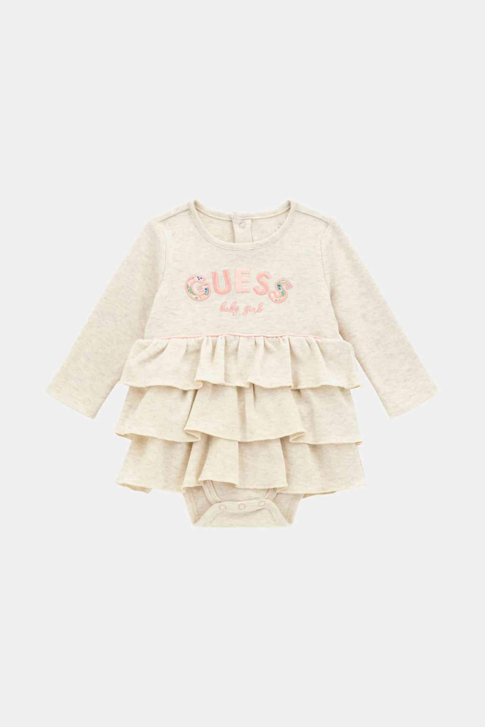 GUESS Guess βρεφικό φόρεμα φορμάκι με βολάν και κεντημένο λογότυπο - S4YG12KAE14 Ροζ Ανοιχτό