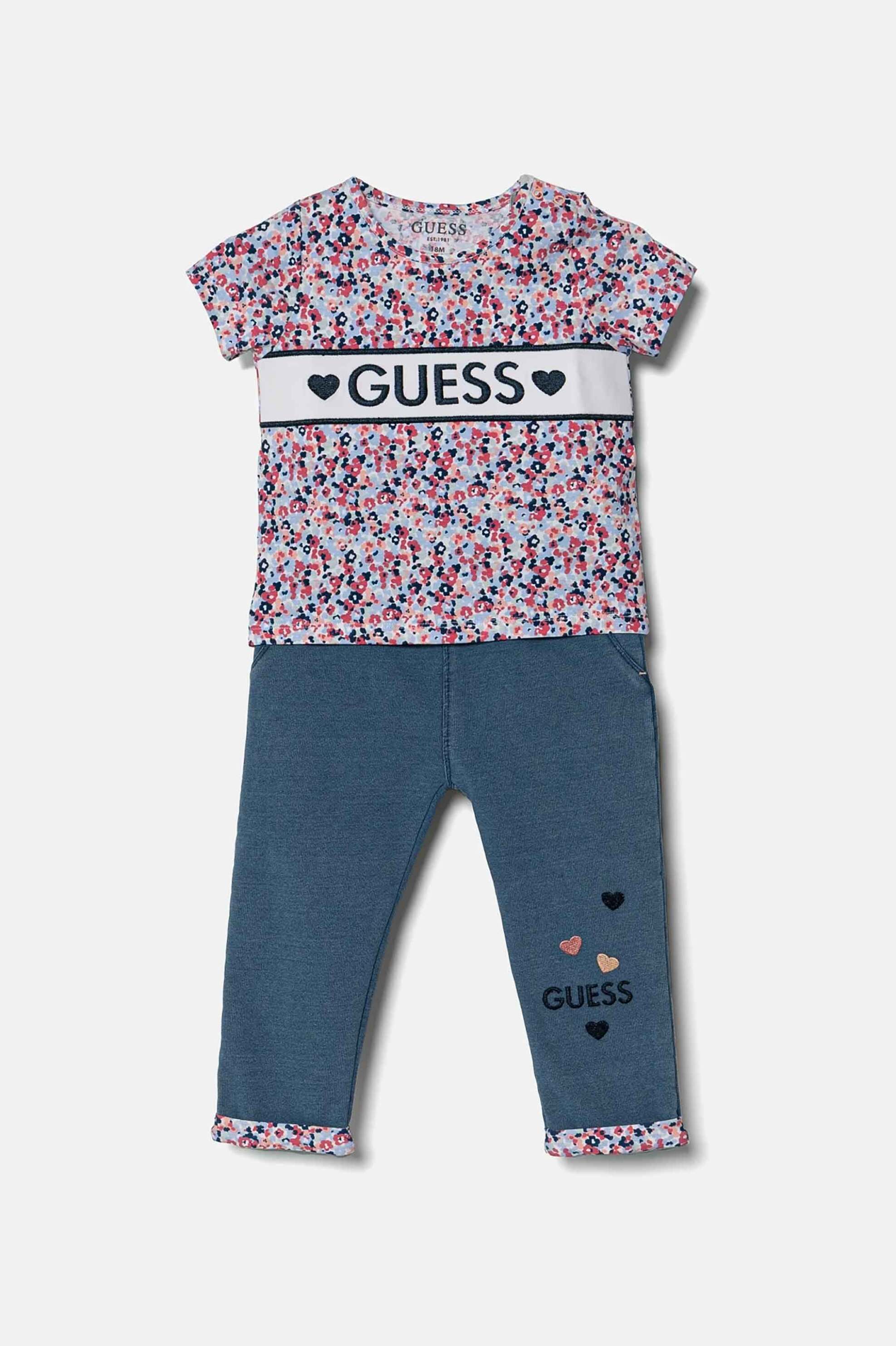 GUESS Guess βρεφικό σετ ρούχων με T-shirt και παντελόνι φόρμας με λογότυπο - A5RG11K6YW4 Ροζ