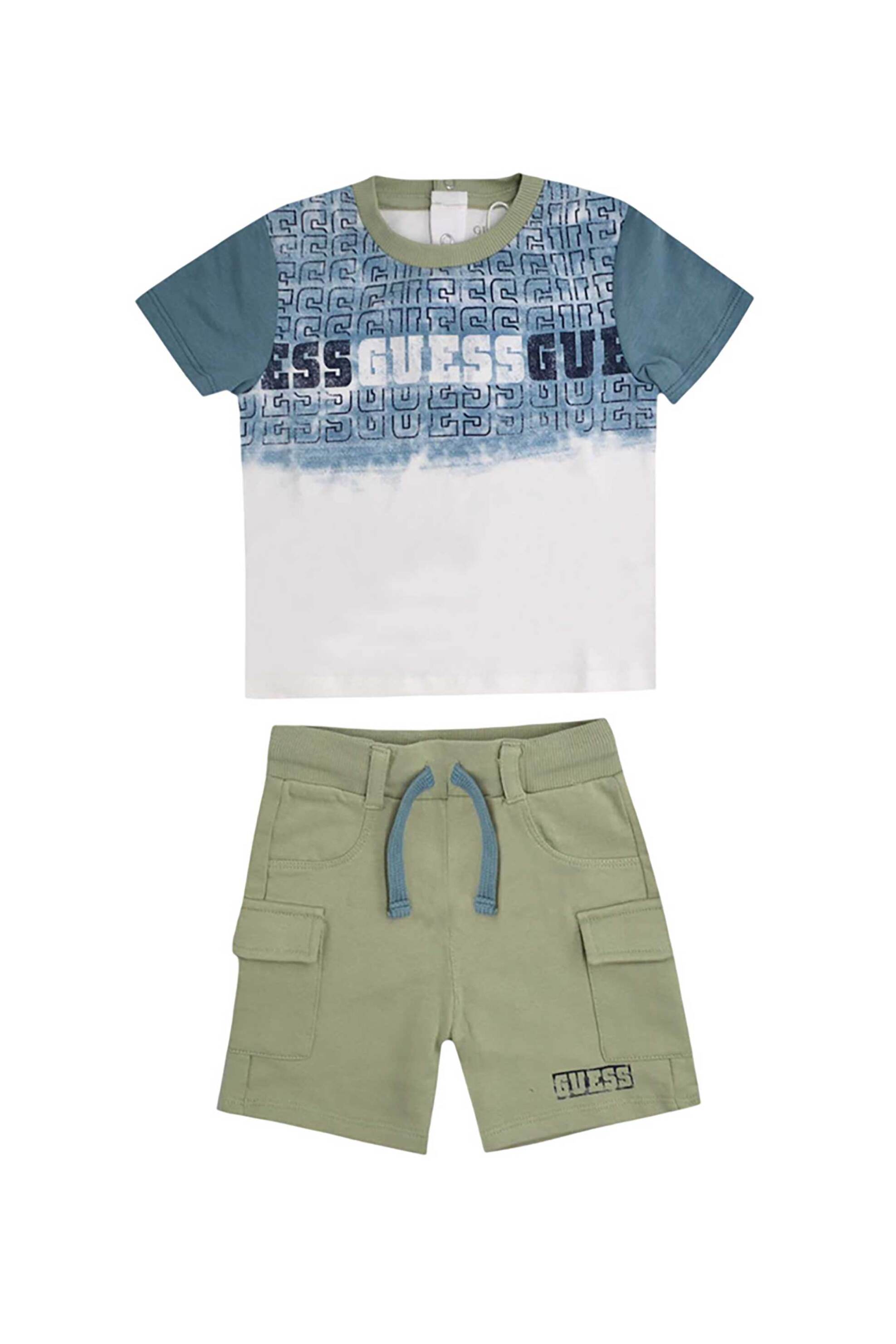 GUESS Guess βρεφικό σετ ρούχων με T-shirt και παντελόνι φόρμας cargo με λογότυπο Regular Fit - I5RG16K8HM4 Λευκό