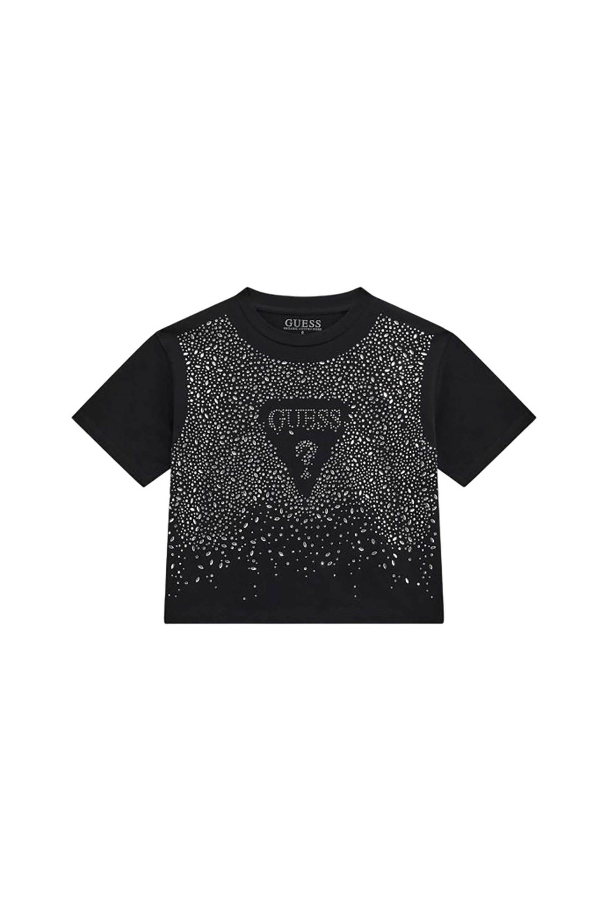 GUESS Guess παιδικό T-shirt με all-over σχέδιο με στρας και λογότυπο Boxy Fit - J5RI13K6YW4 Μαύρο