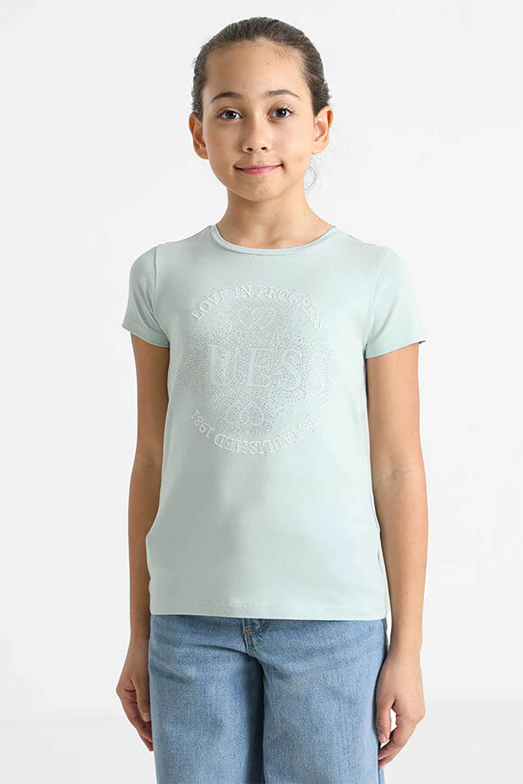 GUESS Guess παιδικό T-shirt με λογότυπο και lettering με στρας Regular Fit - J5RI36K6YW4 Γαλάζιο