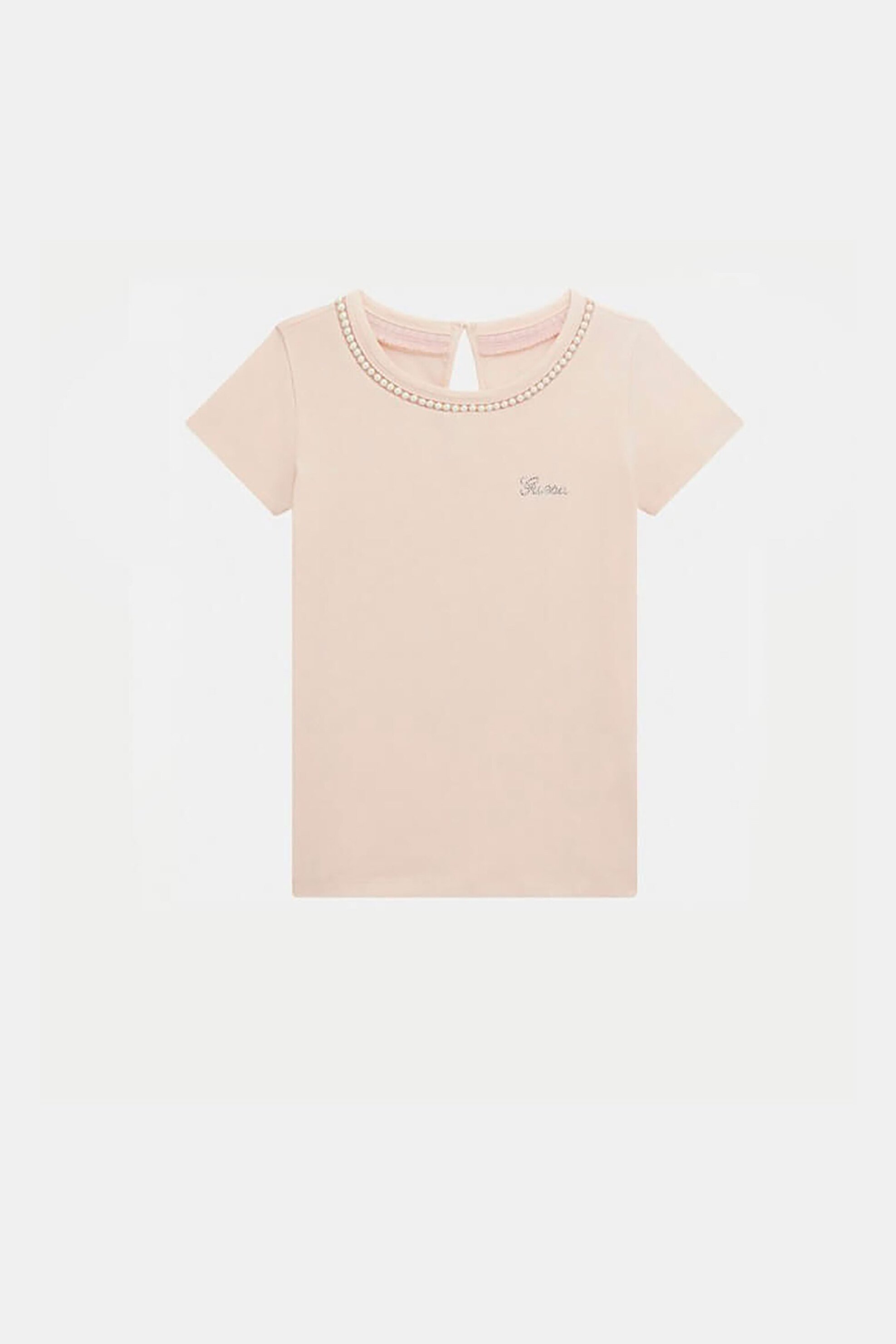 GUESS Guess παιδικό T-shirt με πέρλες και λογότυπο με στρας Regular Fit - J5RI39K6YW4 Ροζ Ανοιχτό