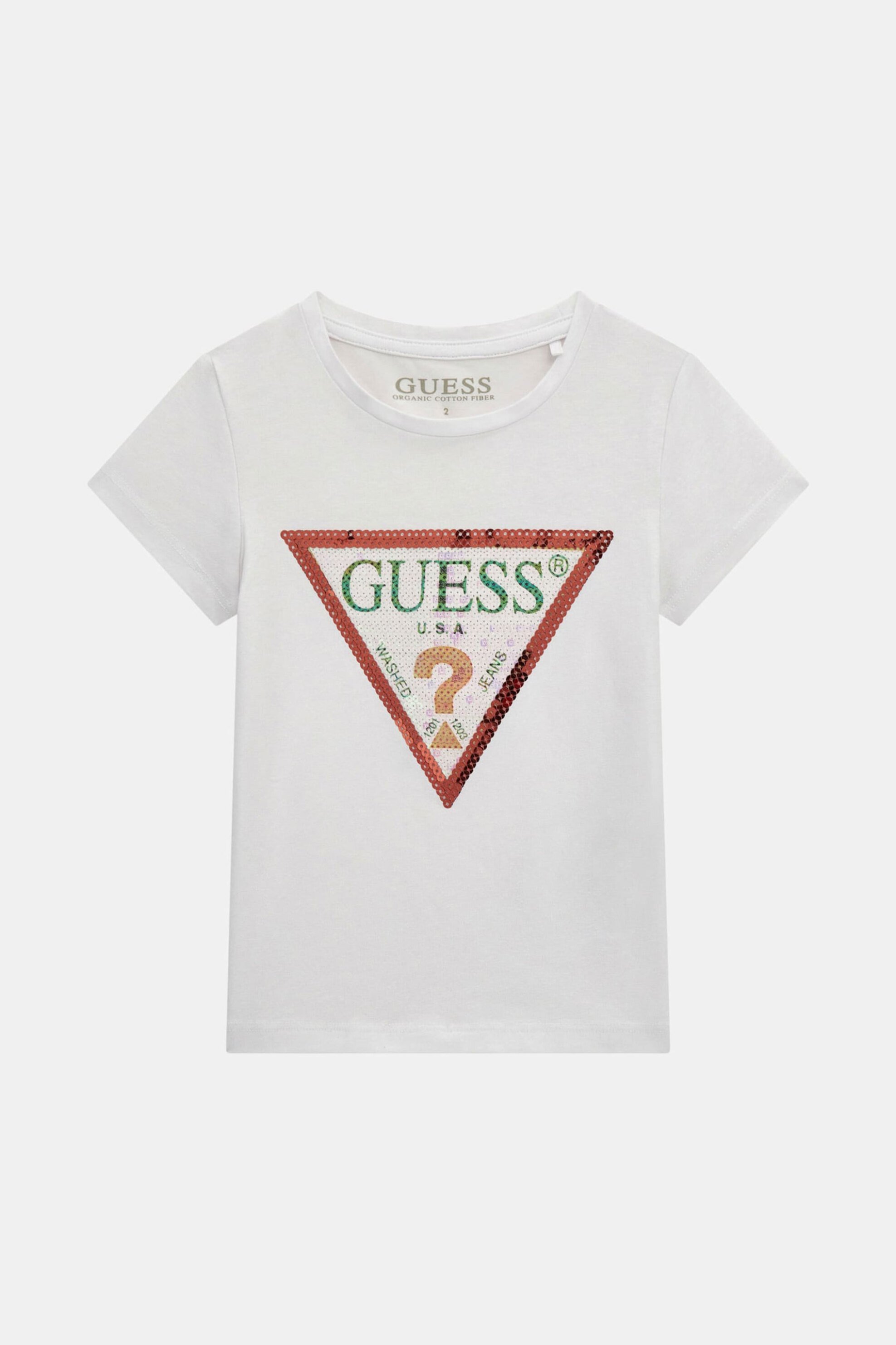 GUESS Guess γυναικείο T-shirt με ανάγλυφο λογότυπο με παγιέτα Regular Fit - K4RI31K6YW1 Λευκό