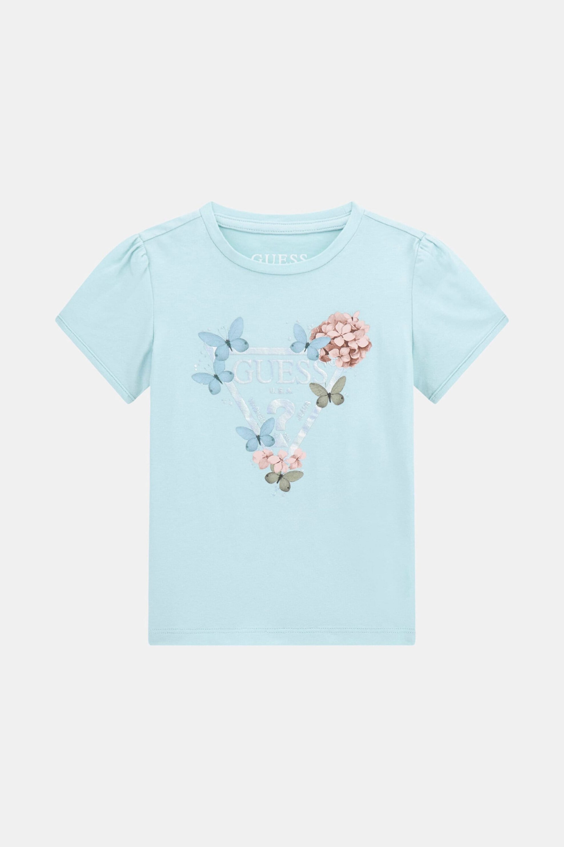 GUESS Guess παιδικό T-shirt με σταμπωτό λογότυπο με σχέδιο Regular Fit - K5RI07K6YW4 Γαλάζιο