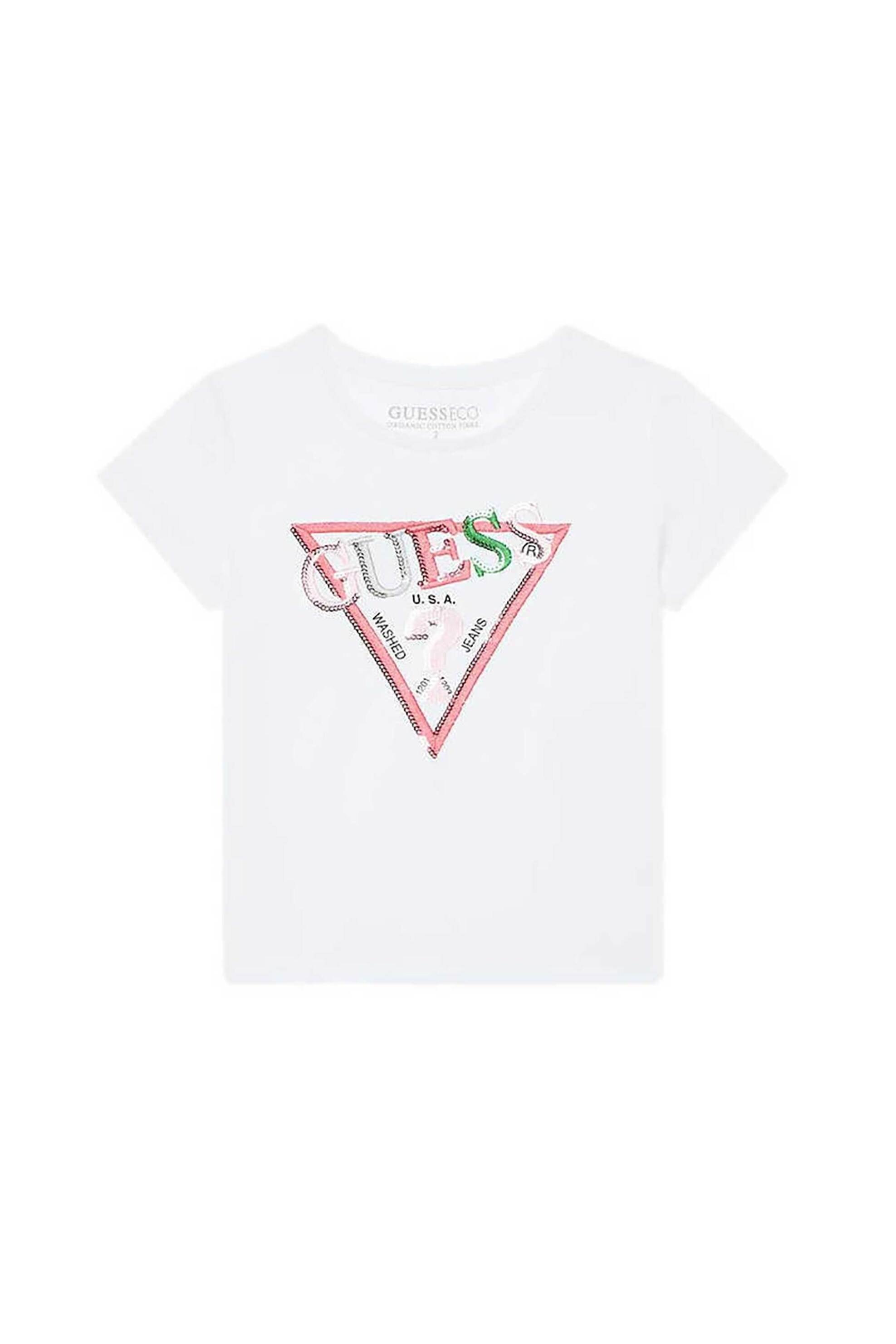 GUESS Guess παιδικό T-shirt με κεντημένο λογότυπο με στρας Regular Fit - K5RI16K6YW4 Λευκό