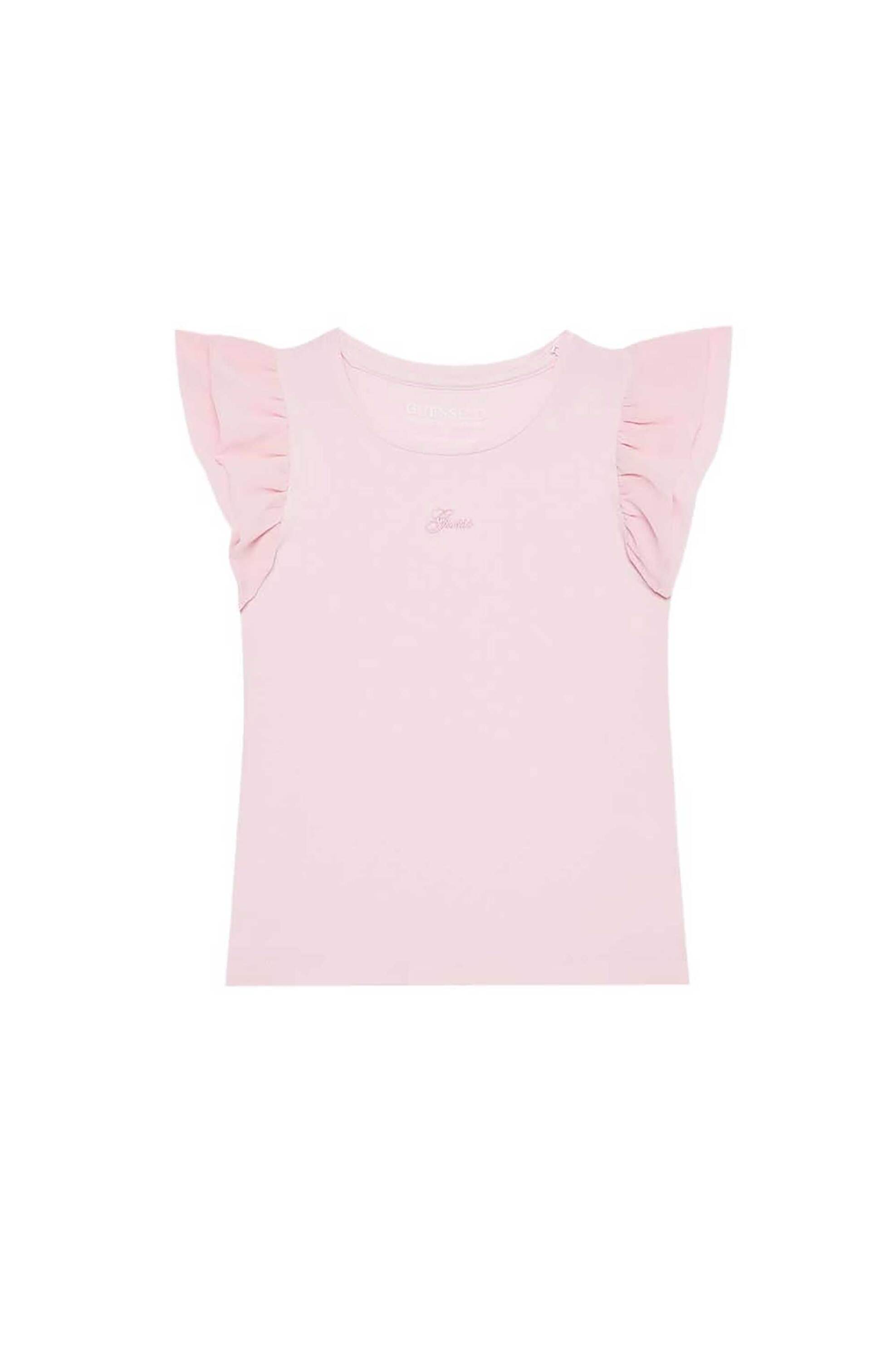 GUESS Guess παιδικό T-shirt με κεντημένο λογότυπο και βολάν - K5RI22K6YW4 Ροζ