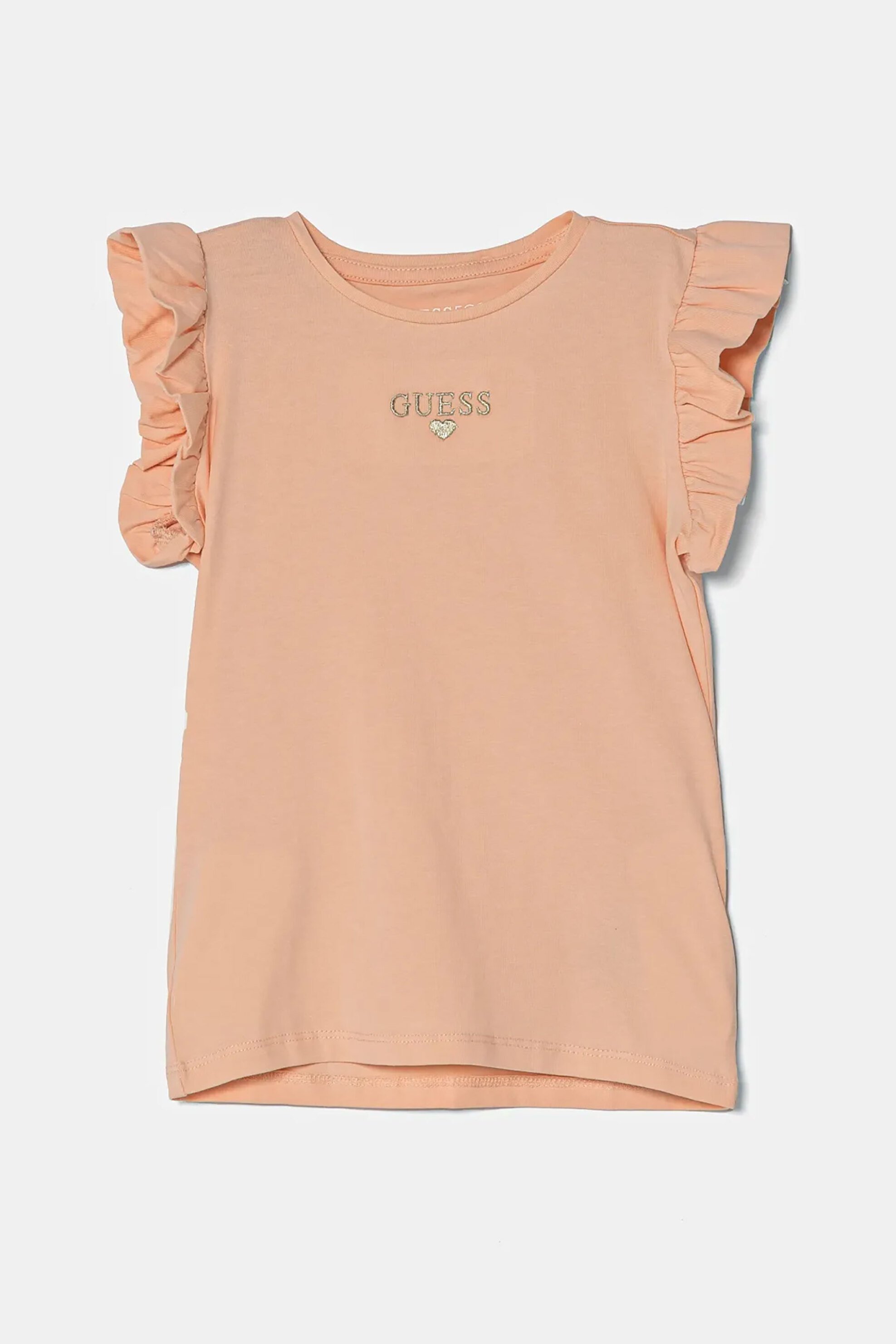 GUESS Guess παιδικό T-shirt με κεντημένο λογότυπο και βολάν - K5RI26K6YW4 Σομόν