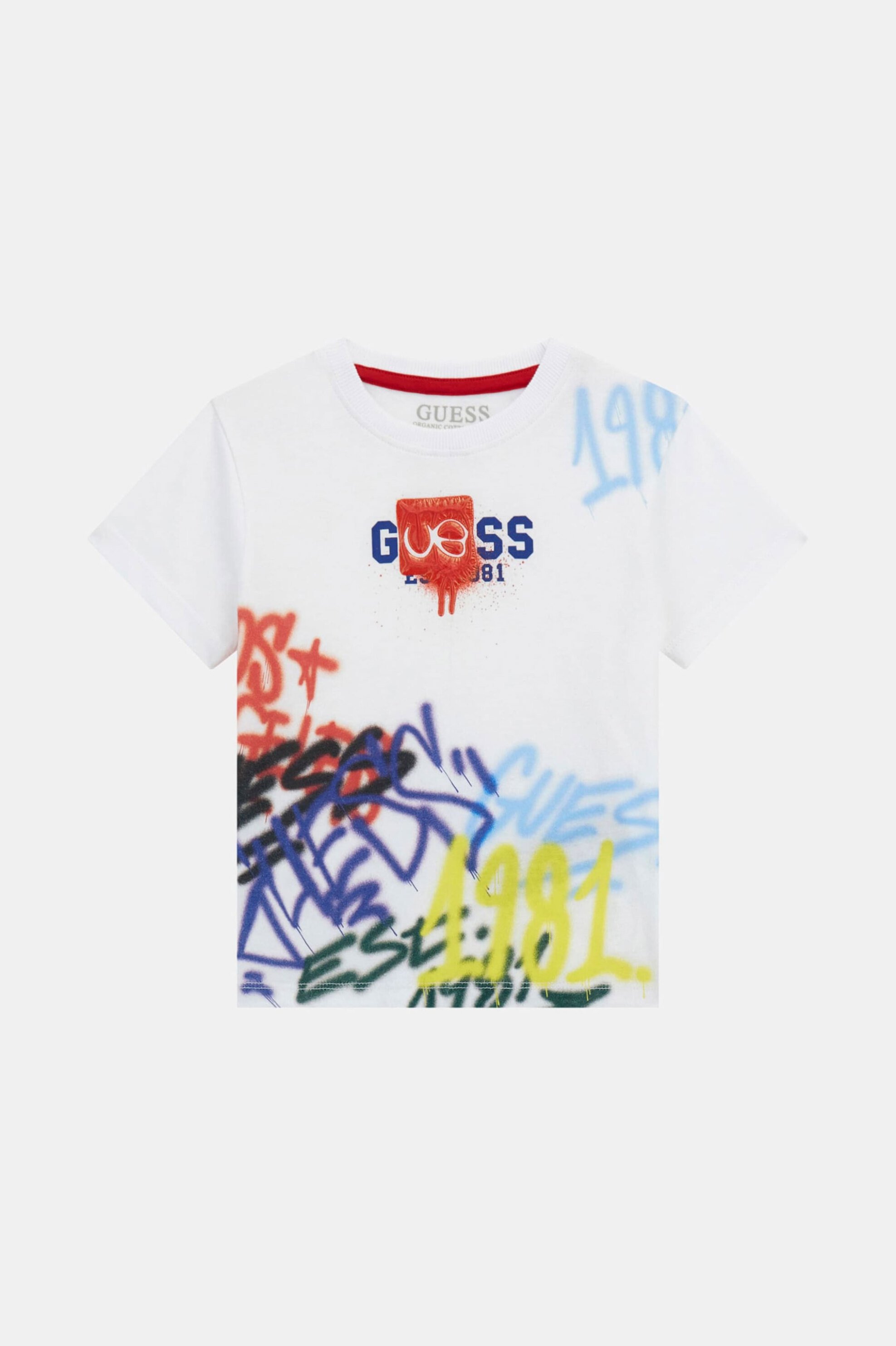 GUESS Guess παιδικό T-shirt με graffiti print και λογότυπο Regular Fit - N5RI11K8HM4 Λευκό