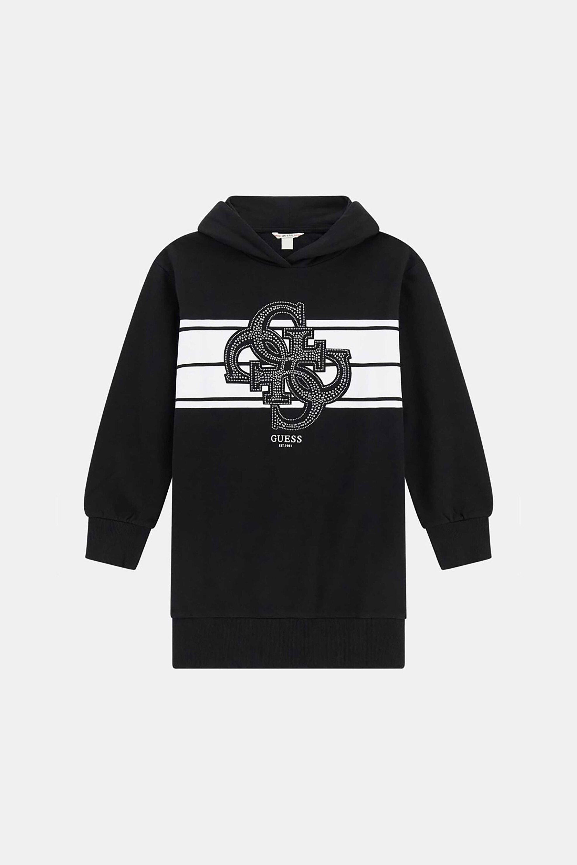 GUESS Guess παιδικό φόρεμα φούτερ με κουκούλα και στρας - J5YK04KA6R4 Μαύρο