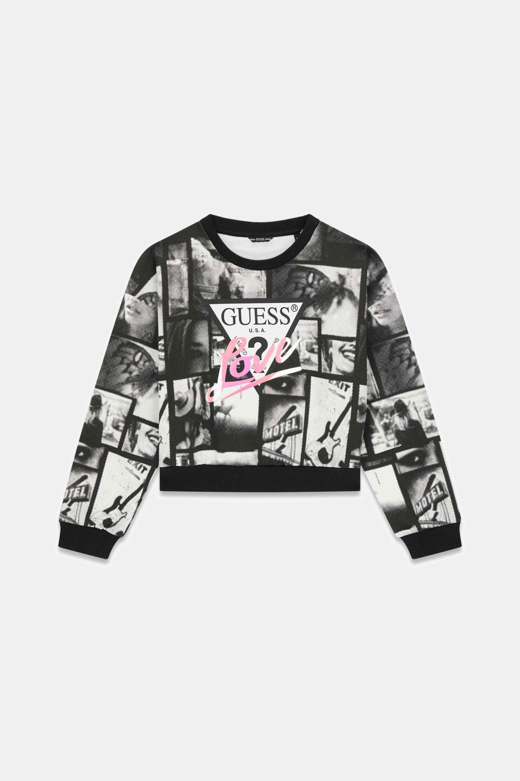 Guess παιδικό φούτερ cropped με λογότυπο στο στήθος - J5YQ03KA6R4 Μαύρο