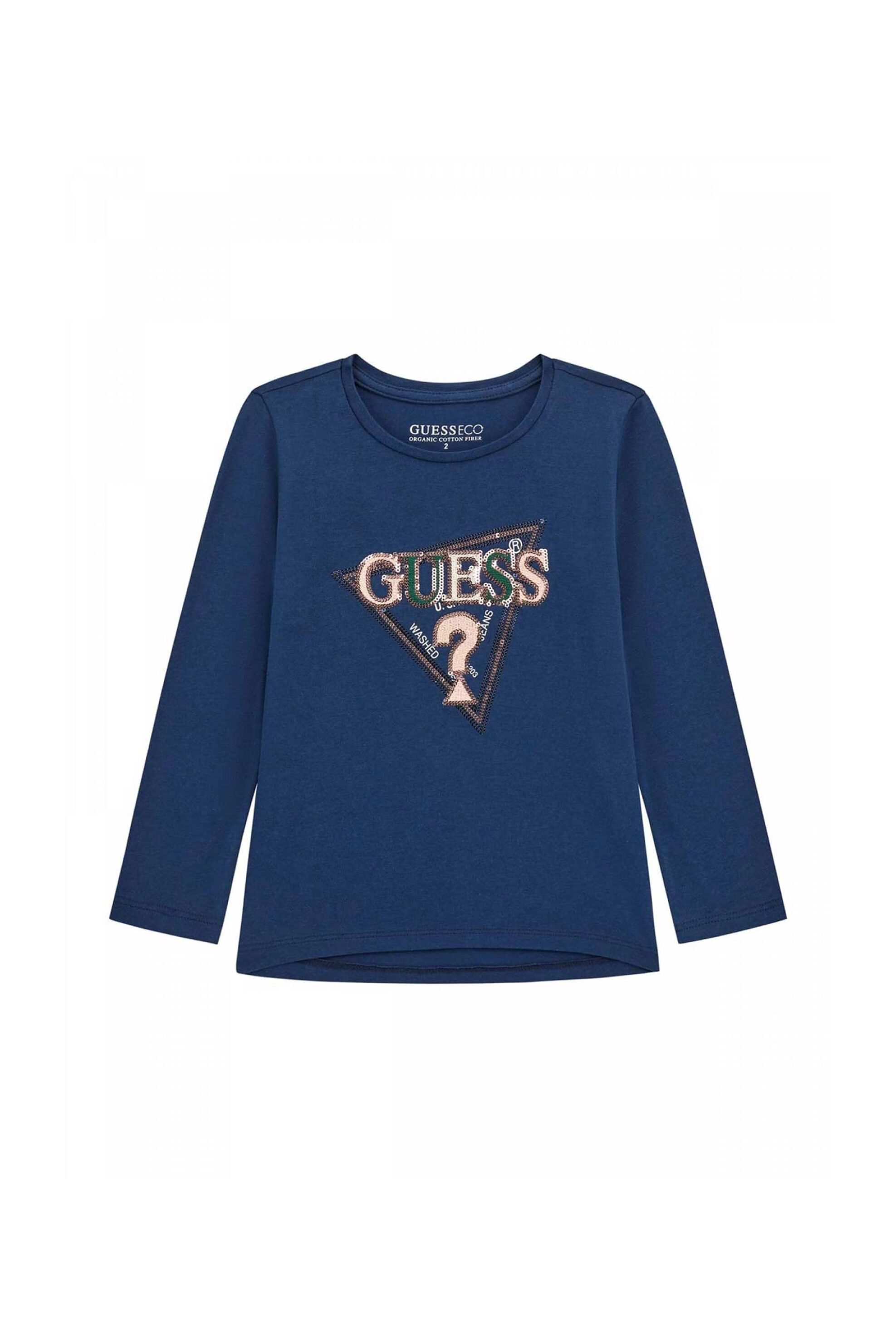 Guess παιδική μπλούζα με κεντημένο λογότυπο με παγιέτα Regular Fit - K5YI10K6YW4 Σκούρο Μπλε
