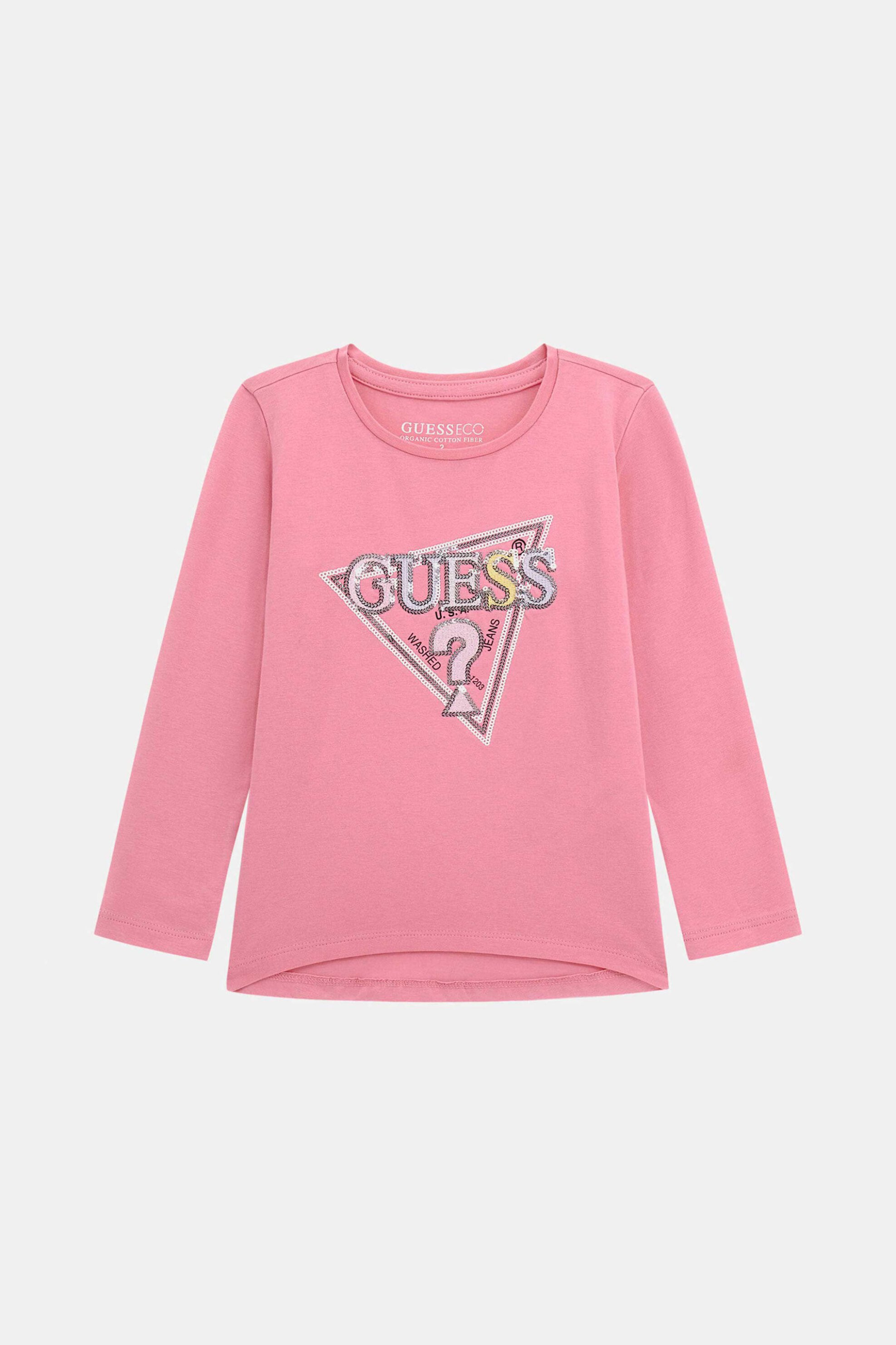 Guess παιδική μπλούζα με κεντημένο λογότυπο με παγιέτα Regular Fit - K5YI10K6YW4 Ροζ