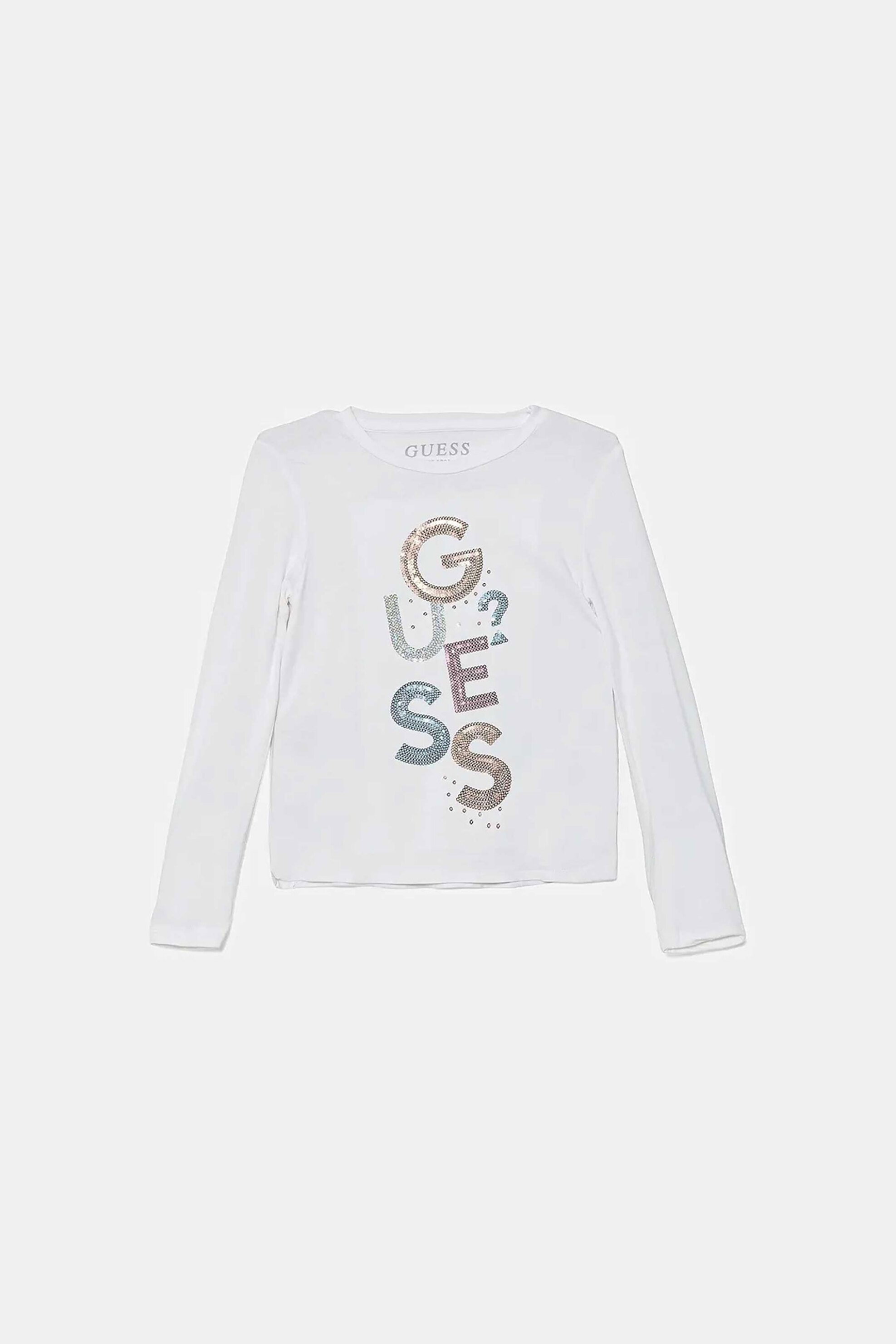 Guess παιδική μπλούζα με λογότυπο από παγιέτα - K5YI26KAPO0 Λευκό