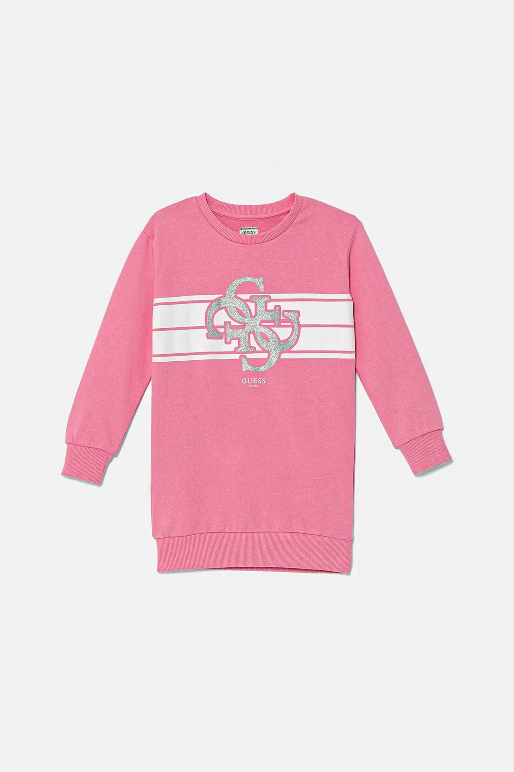 GUESS Guess παιδικό φόρεμα φούτερ με glitter - K5YK02KA6R4 Ροζ