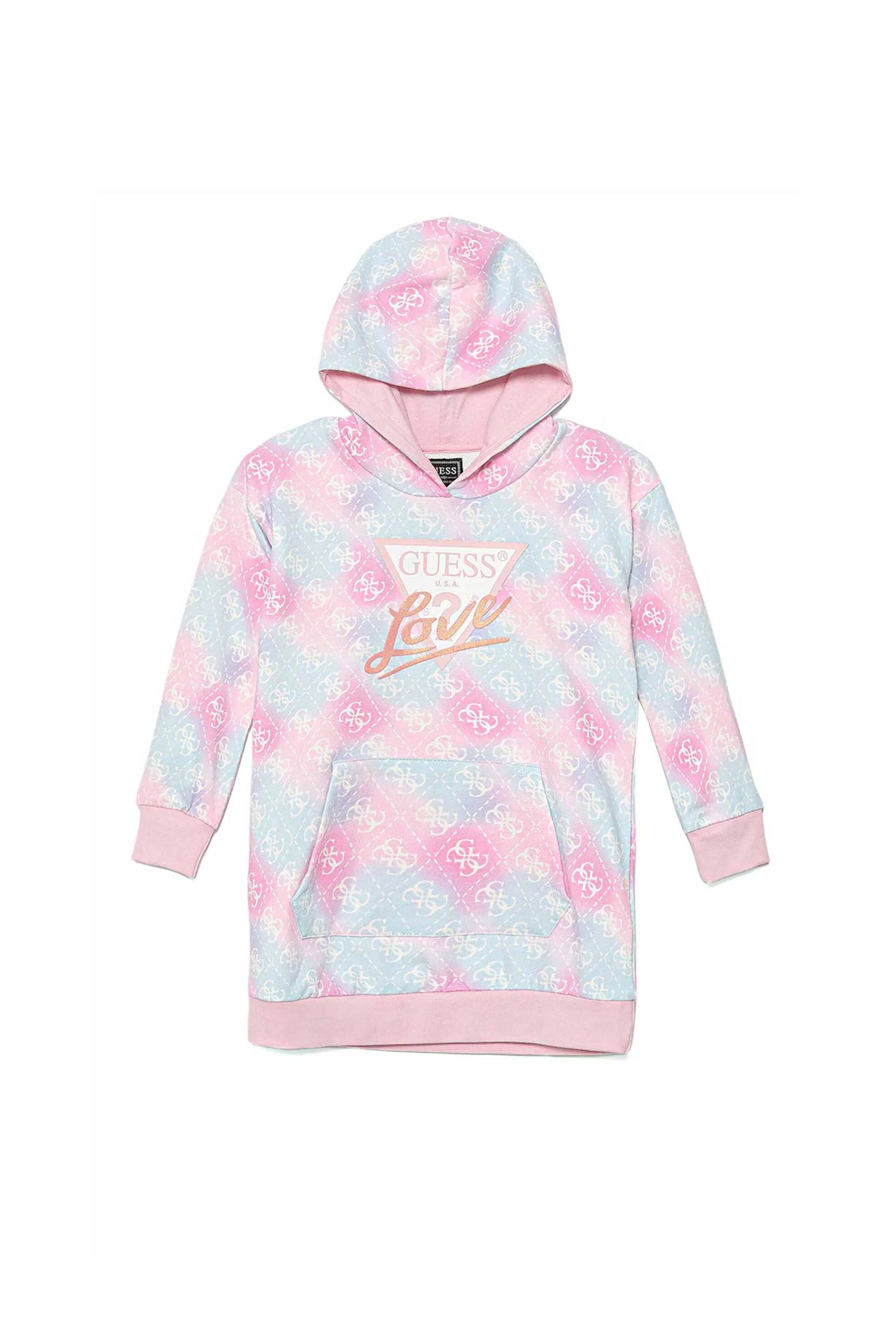 GUESS Guess παιδικό φόρεμα φούτερ με all-over logo print - K5YK04KA6R4 Ροζ