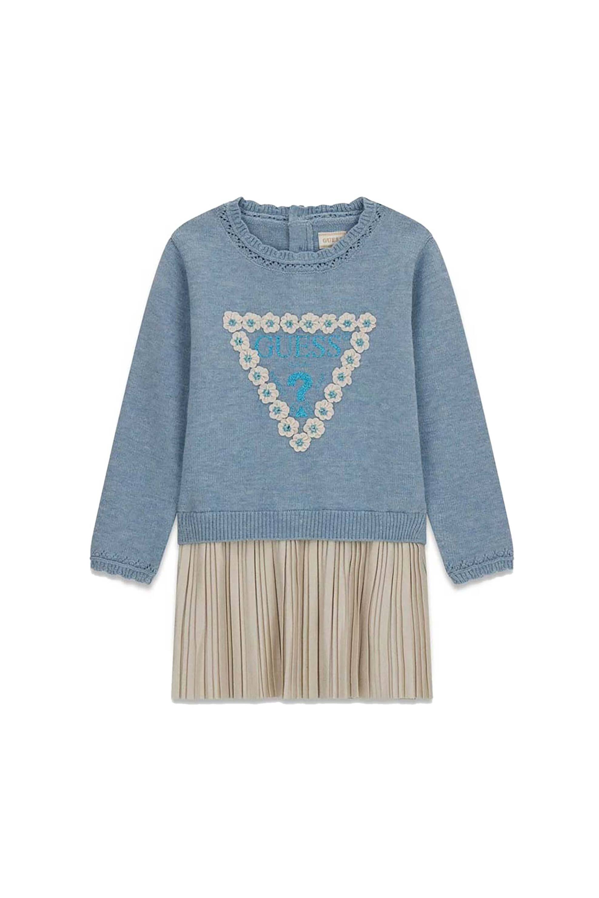 GUESS Guess παιδικό φόρεμα με πλισέ κάτω μέρος - K5YK08Z3OS0 Γαλάζιο