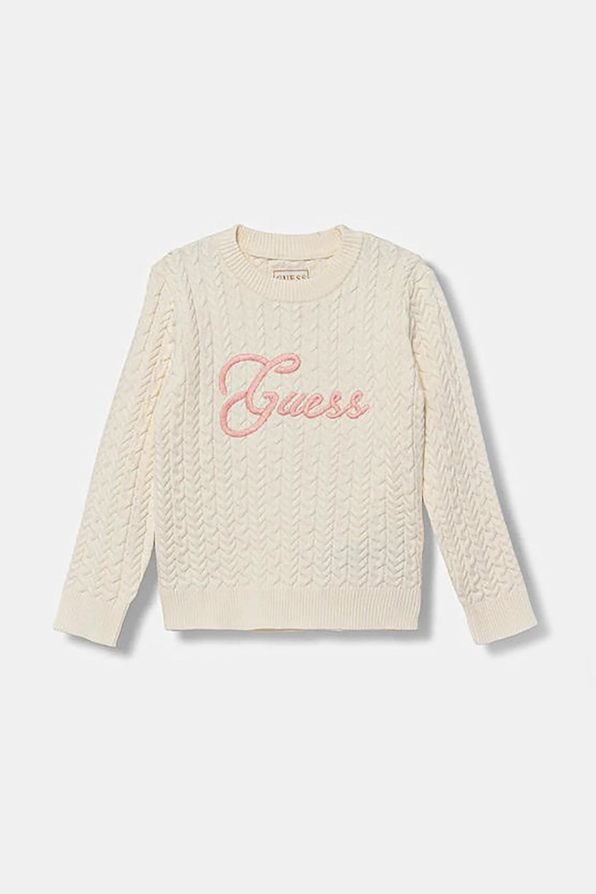GUESS Guess παιδικό πουλόβερ μονόχρωμο με λογότυπο στο στήθος - K5YR04Z3OI0 Εκρού