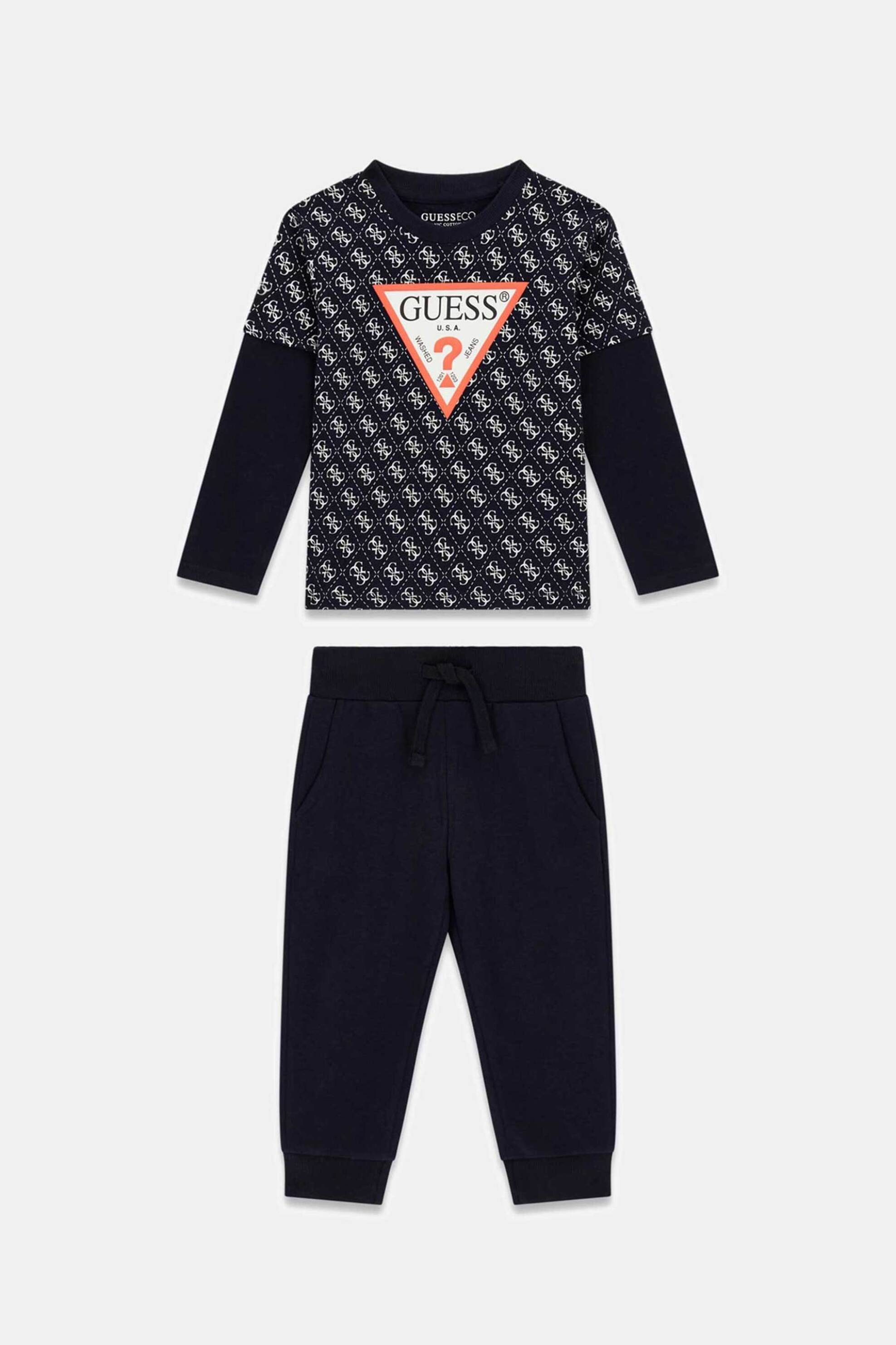 GUESS Guess παιδικό σετ με μπλούζα με all over print και παντελόνι φόρμας - N5YG00K8HM4 Μπλε Σκούρο