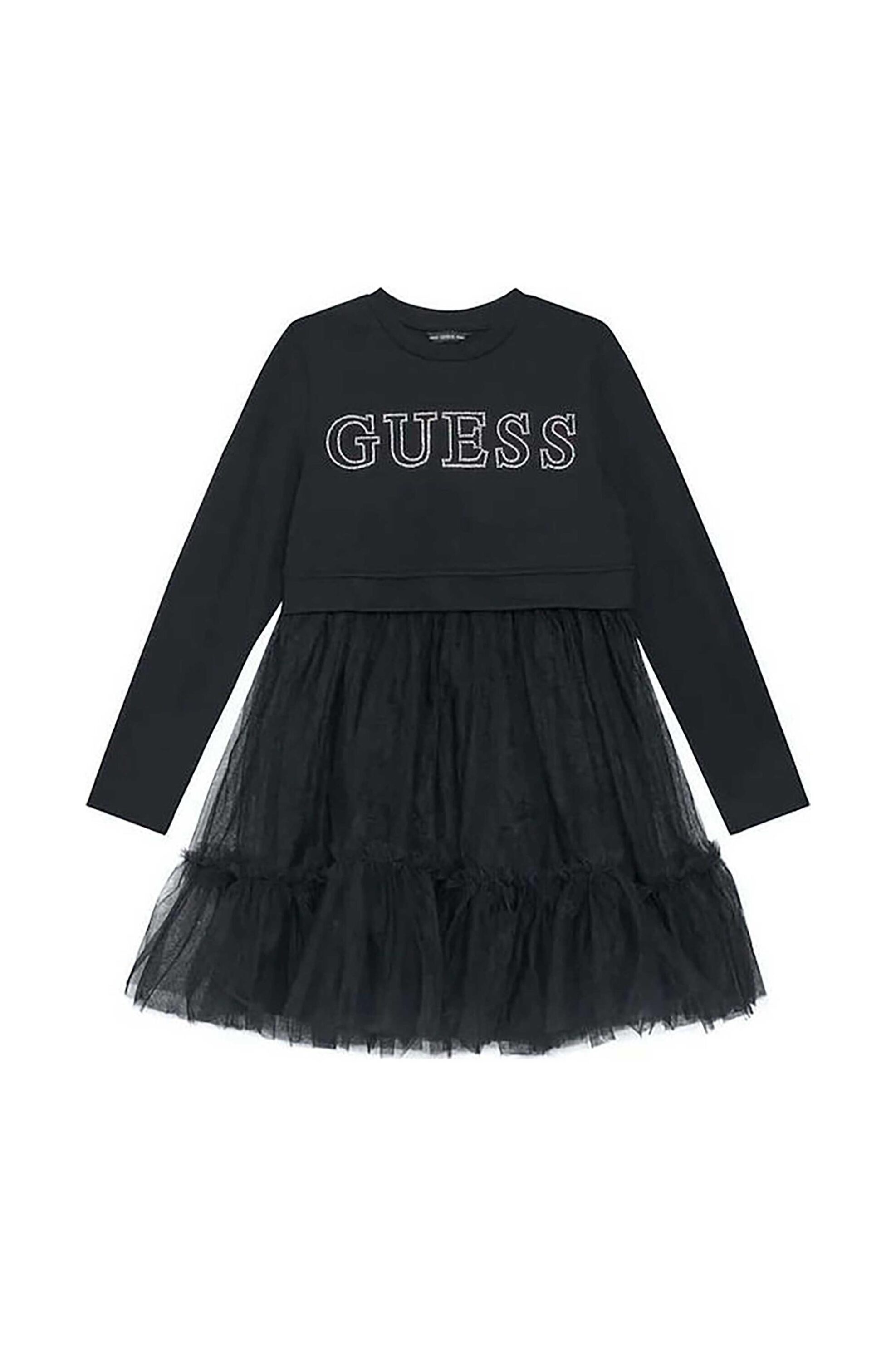 Guess παιδικό φόρεμα με logo print και τούλι στο κάτω μέρος - J5YK03KAUH0 Μαύρο